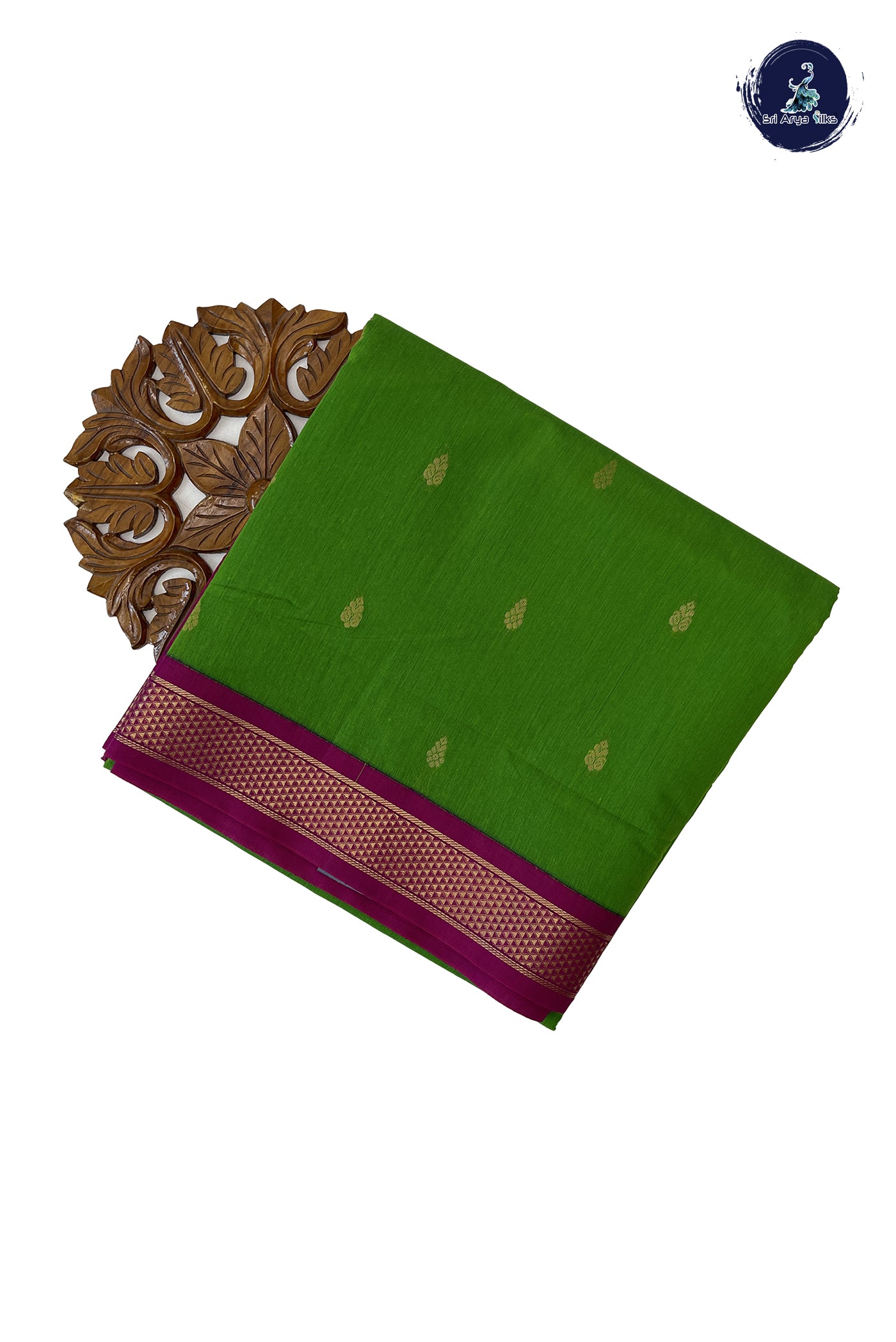 Parrot Green Madisar Semi Silk Cotton Saree With Zari Buttas Pattern