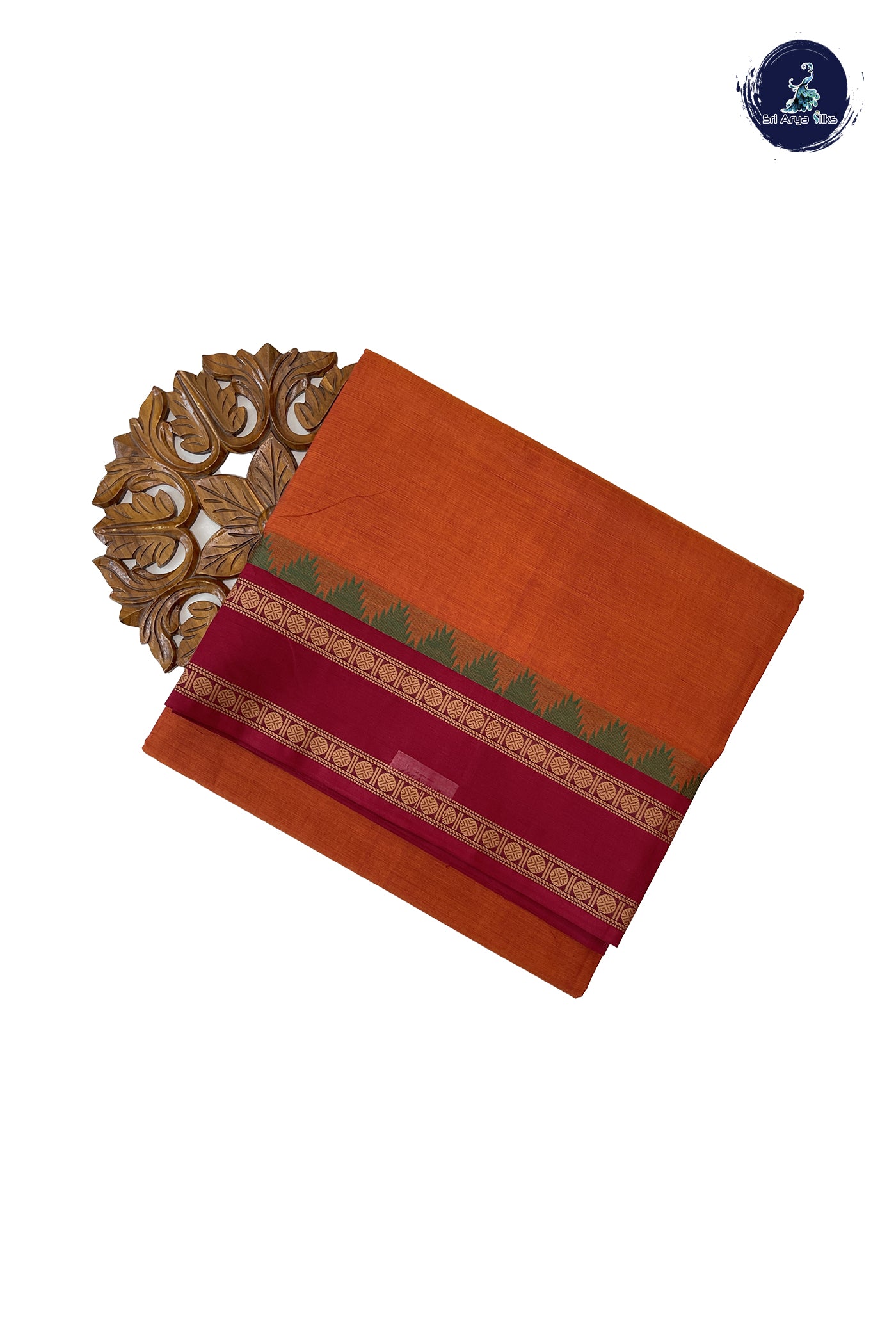 Teracotta Red 10 Yards Madisar Cotton Saree With Plain Pattern