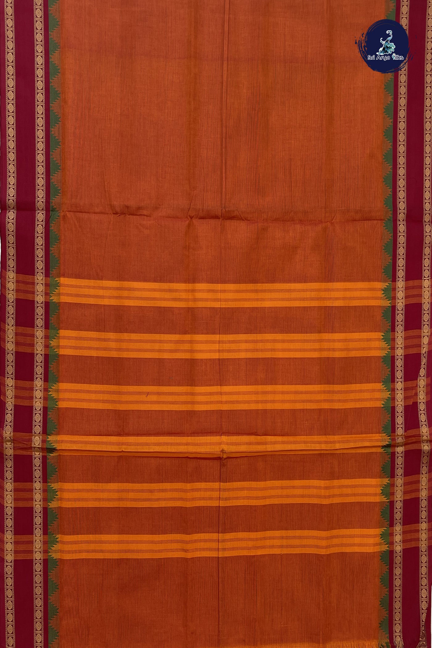 Teracotta Red 10 Yards Madisar Cotton Saree With Plain Pattern