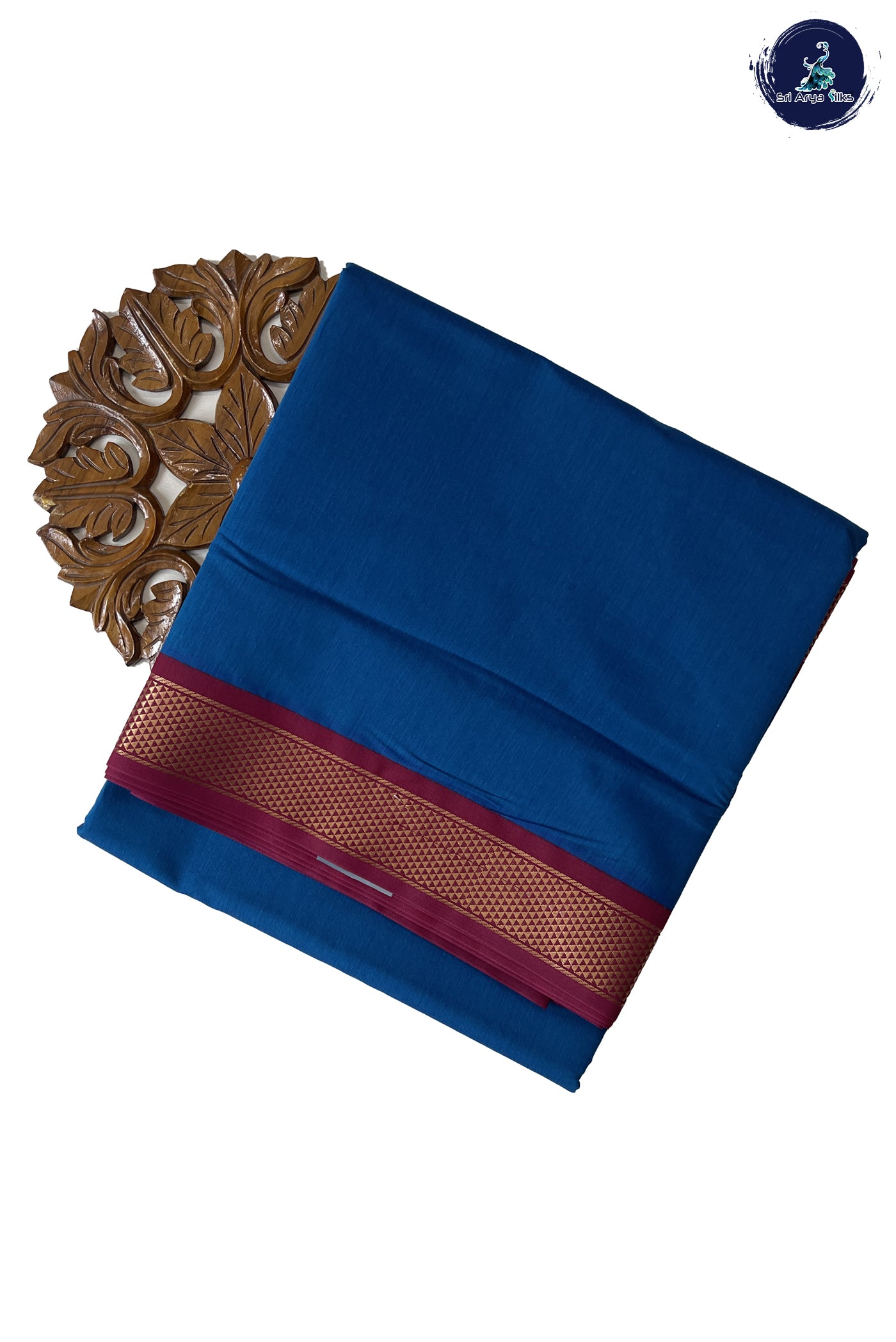 Sapphire Blue Madisar Semi Silk Cotton Saree With Plain Pattern