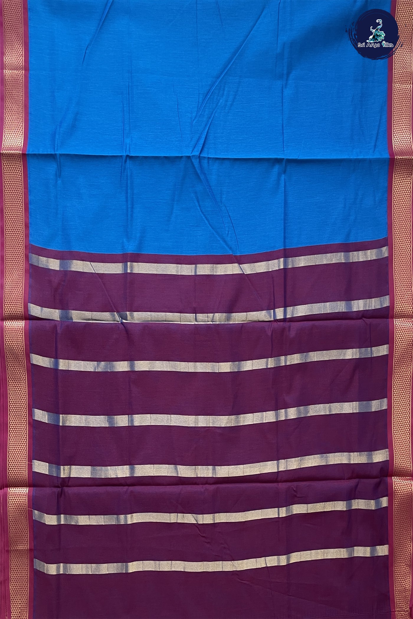 Sapphire Blue Madisar Semi Silk Cotton Saree With Plain Pattern