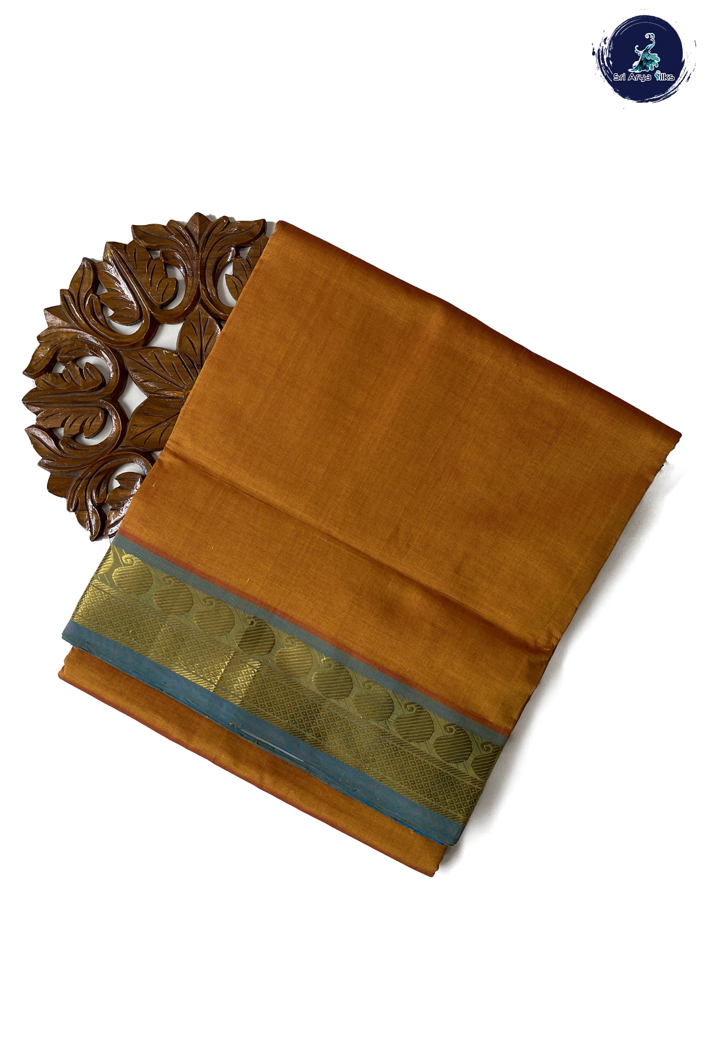 Golden Mustard Madisar Silk Cotton Saree With Plain Pattern