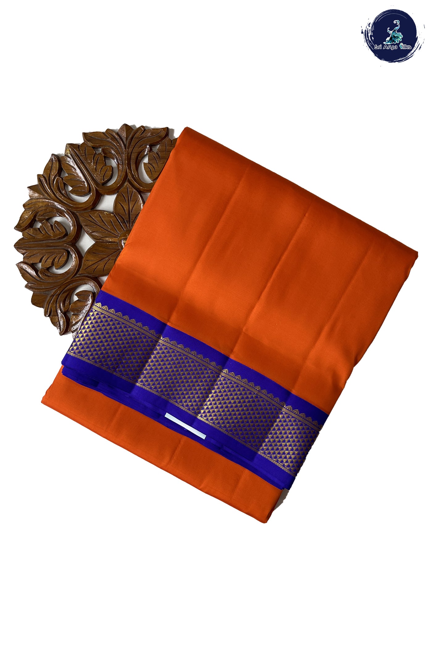 Orange Madisar 10 Yards Silk Saree With Plain Pattern