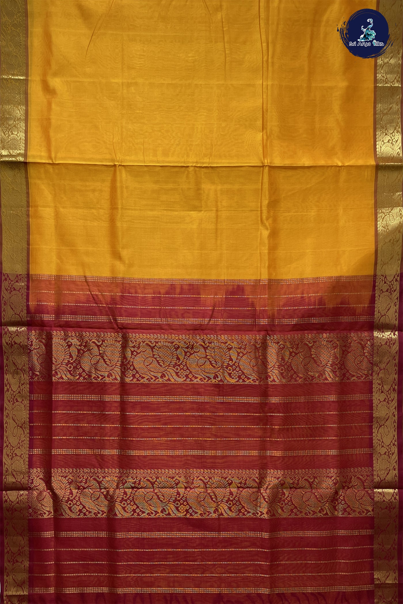 Mango Yellow Madisar Silk Cotton Saree With Plain Pattern