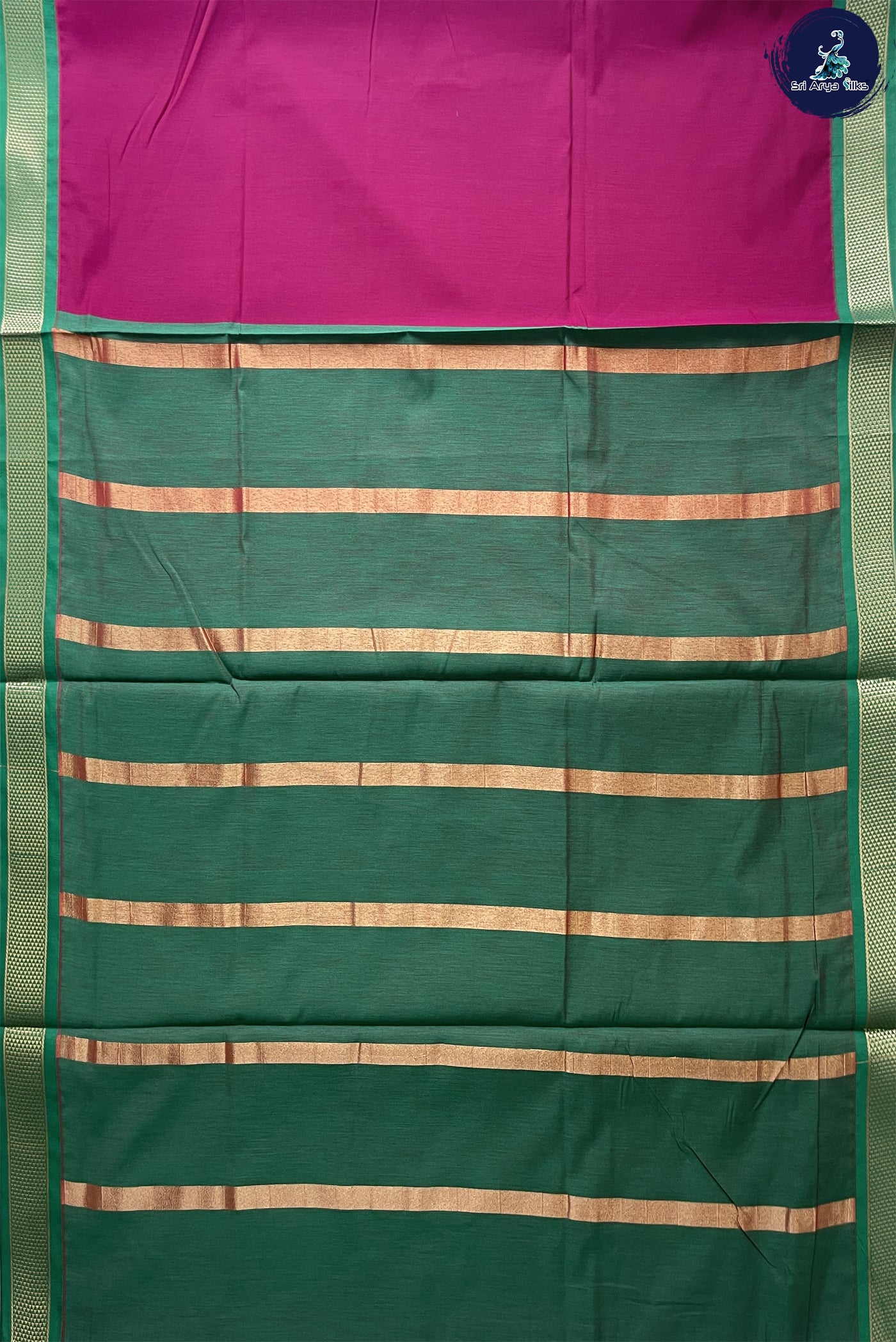 Magenta Pink Madisar Semi Silk Cotton Saree With Plain Pattern