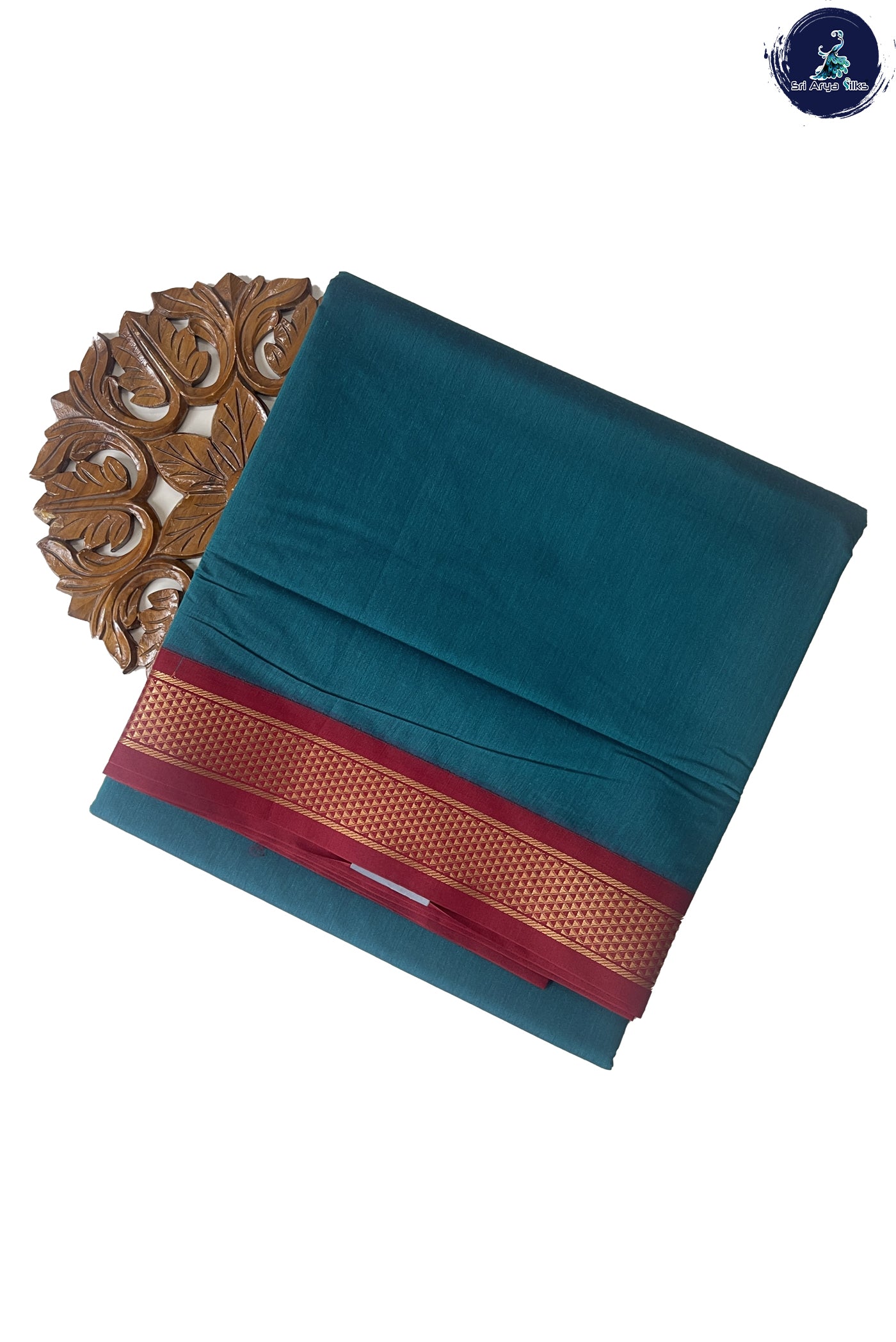 Sapphire Green Madisar Semi Silk Cotton Saree With Plain Pattern