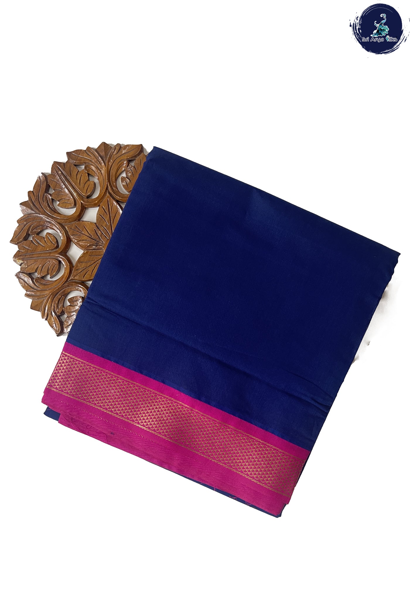 Navy Blue Madisar Semi Silk Cotton Saree With Plain Pattern