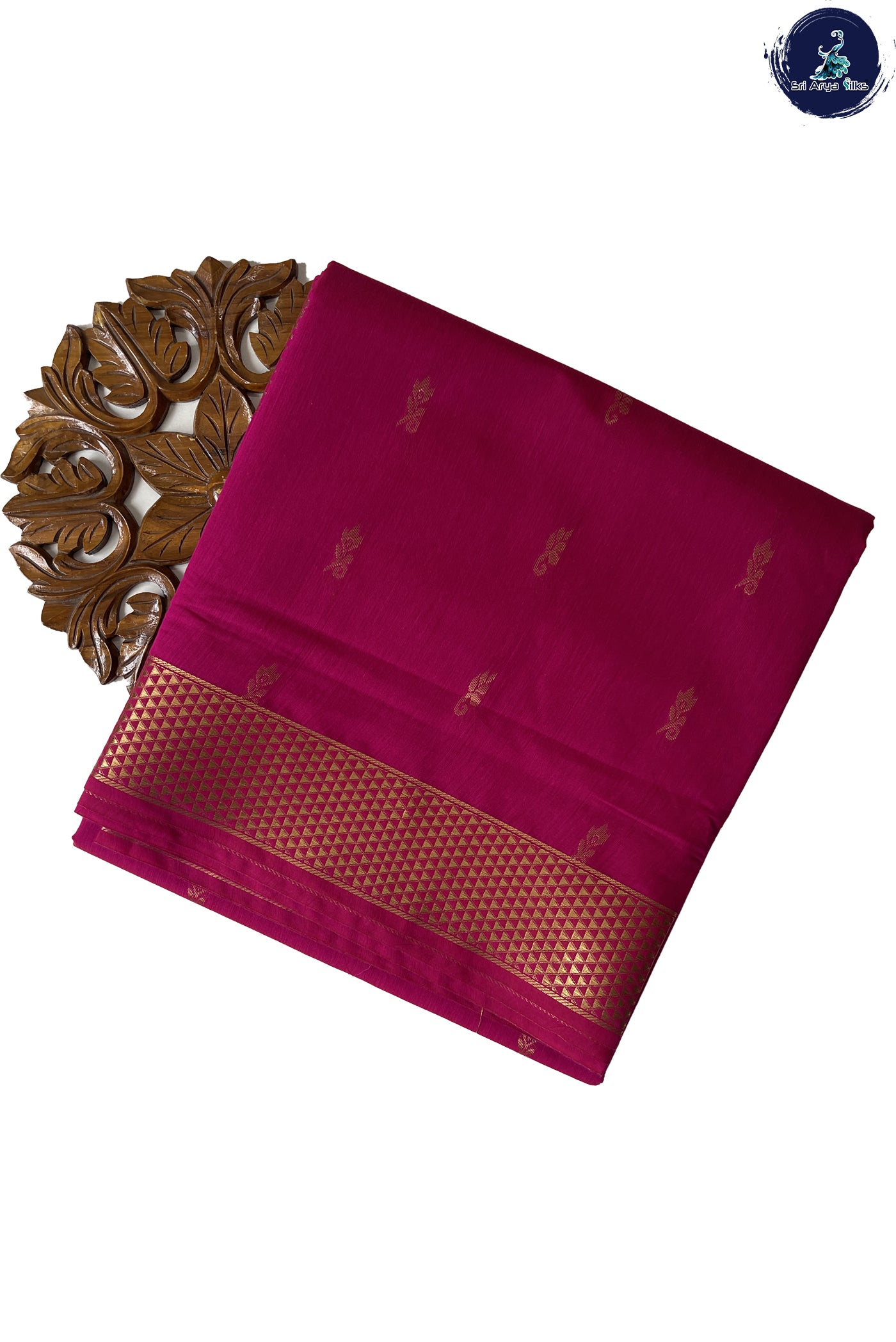 Rani Pink Madisar Semi Silk Cotton Saree With Buttas Pattern