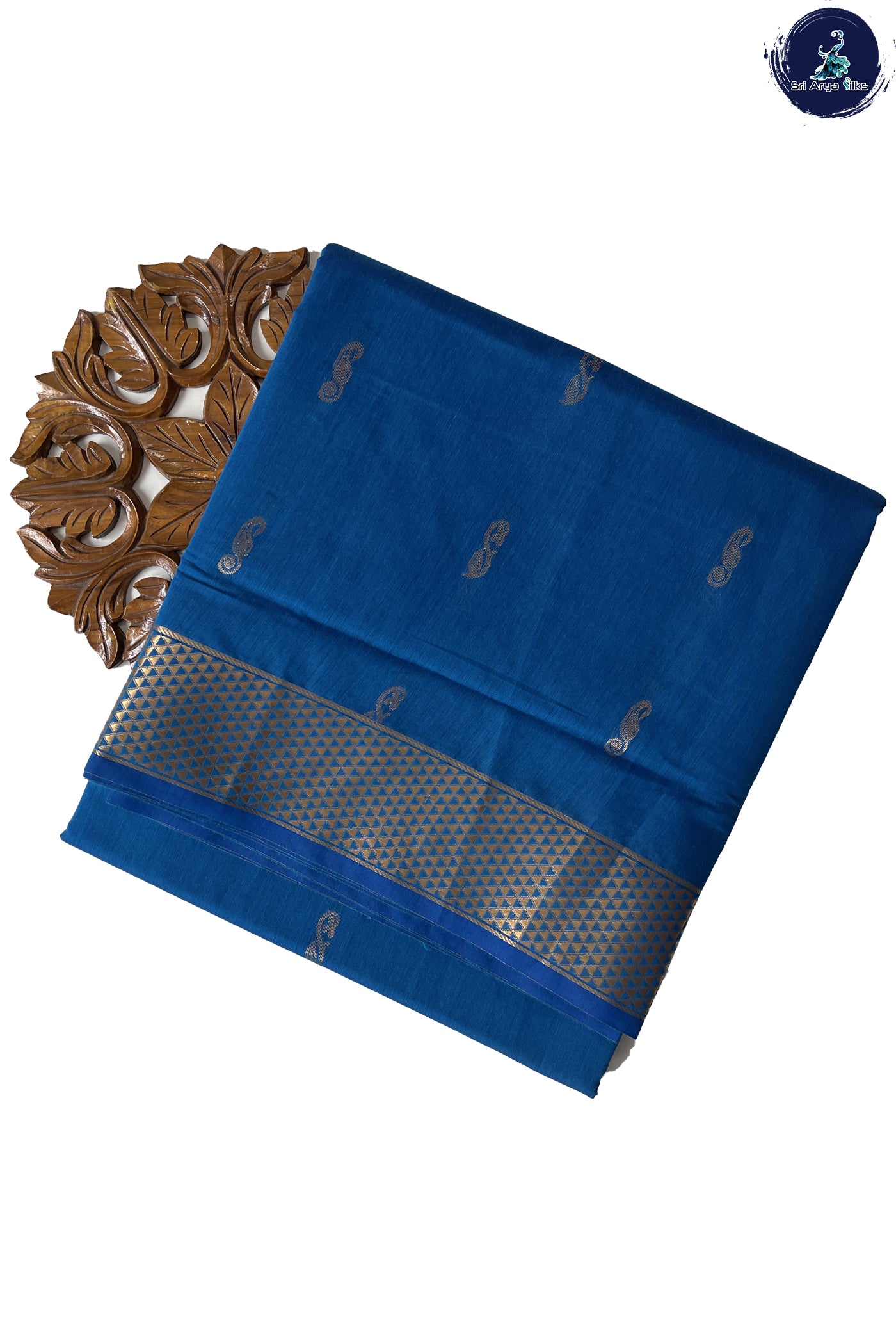 Peacock Blue Madisar Semi Silk Cotton Saree With Buttas Pattern