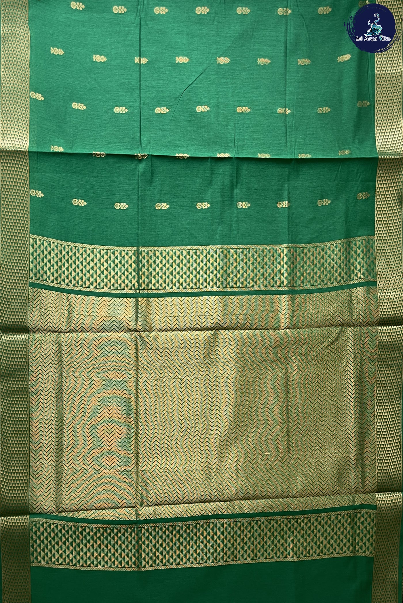 Dual Tone Green Madisar Semi Silk Cotton Saree With Buttas Pattern