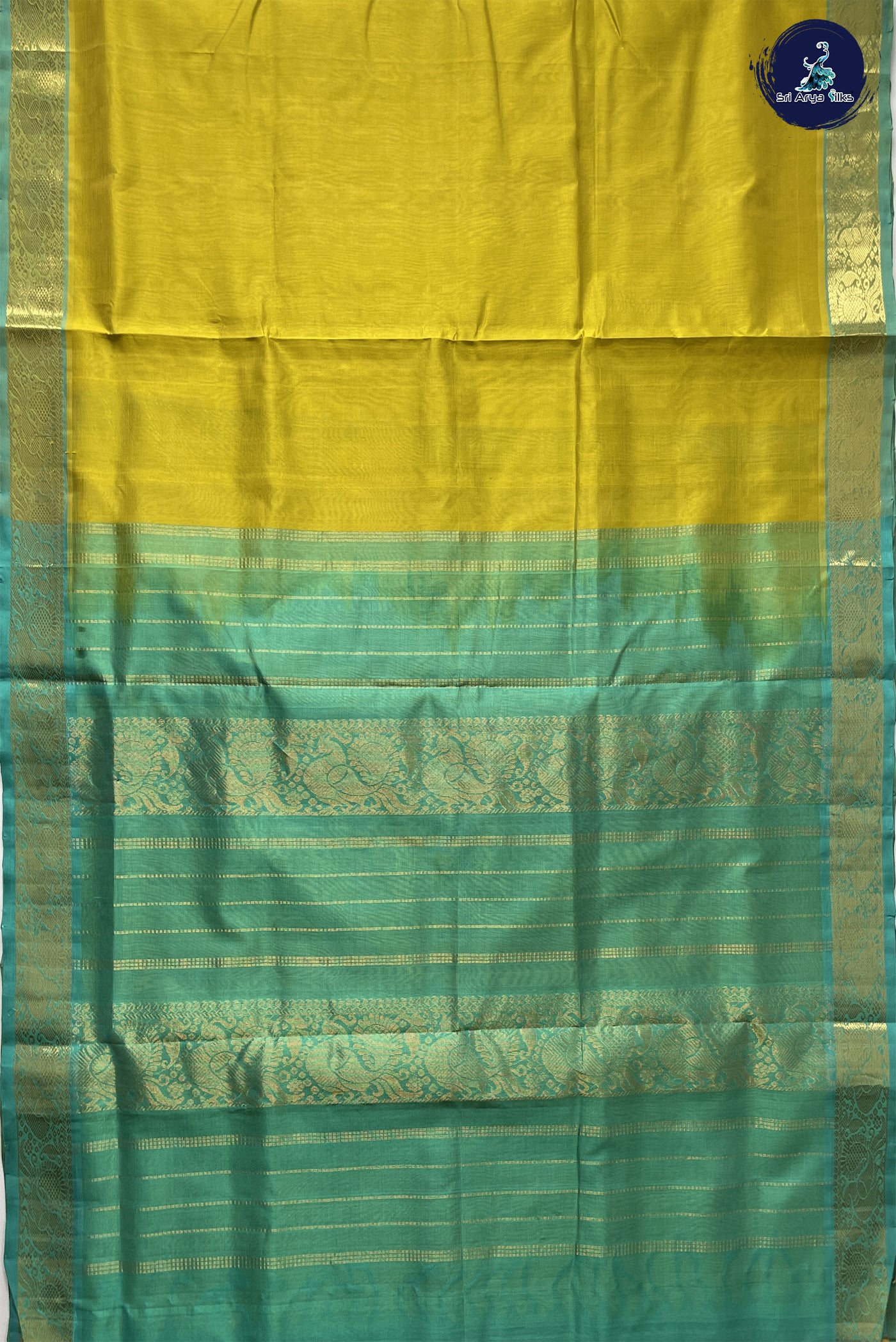 Lemon Yellow 10 Yards Silk Cotton Saree With Plain Pattern