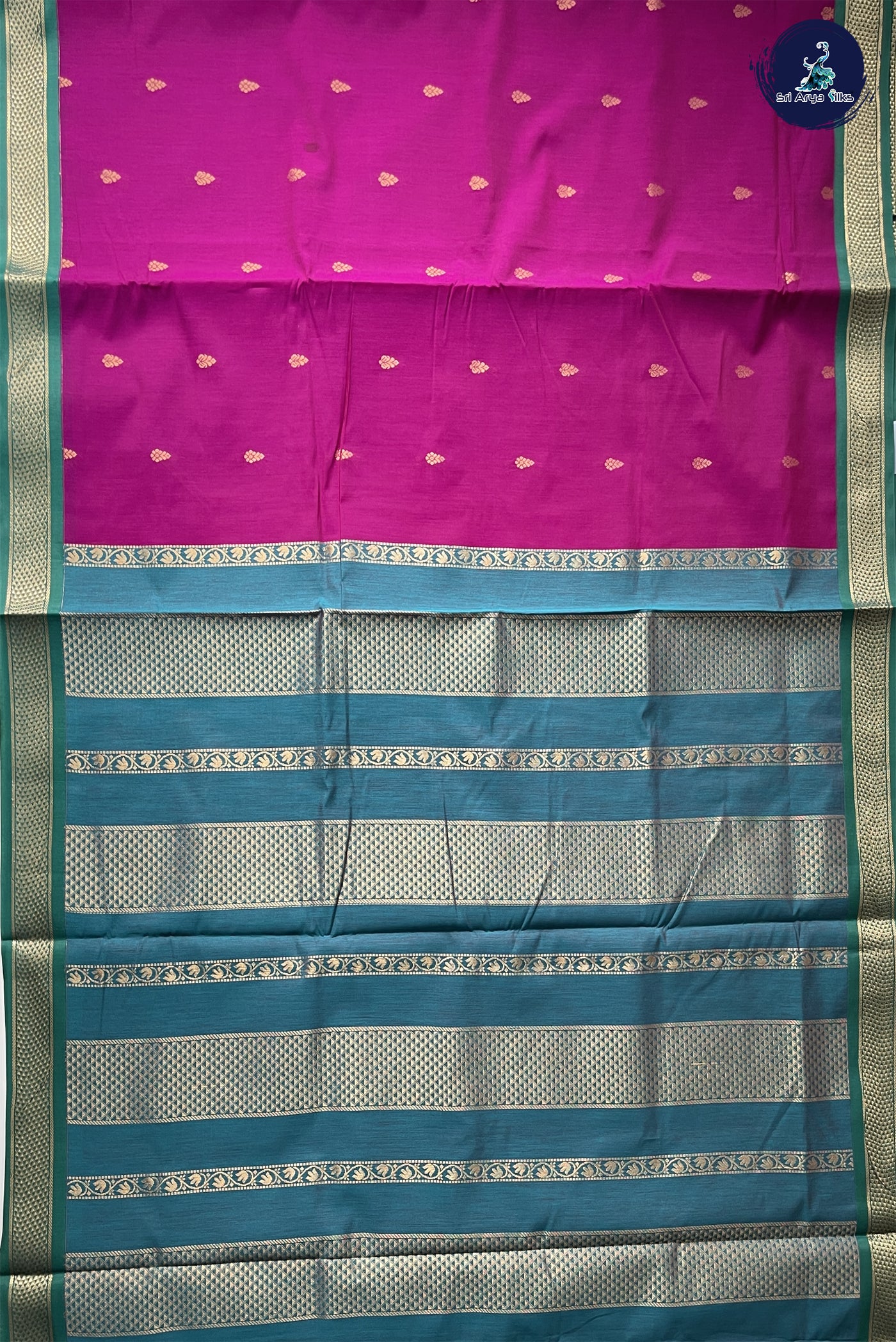 Magenta Pink Madisar Semi Silk Cotton Saree With Zari Buttas Pattern