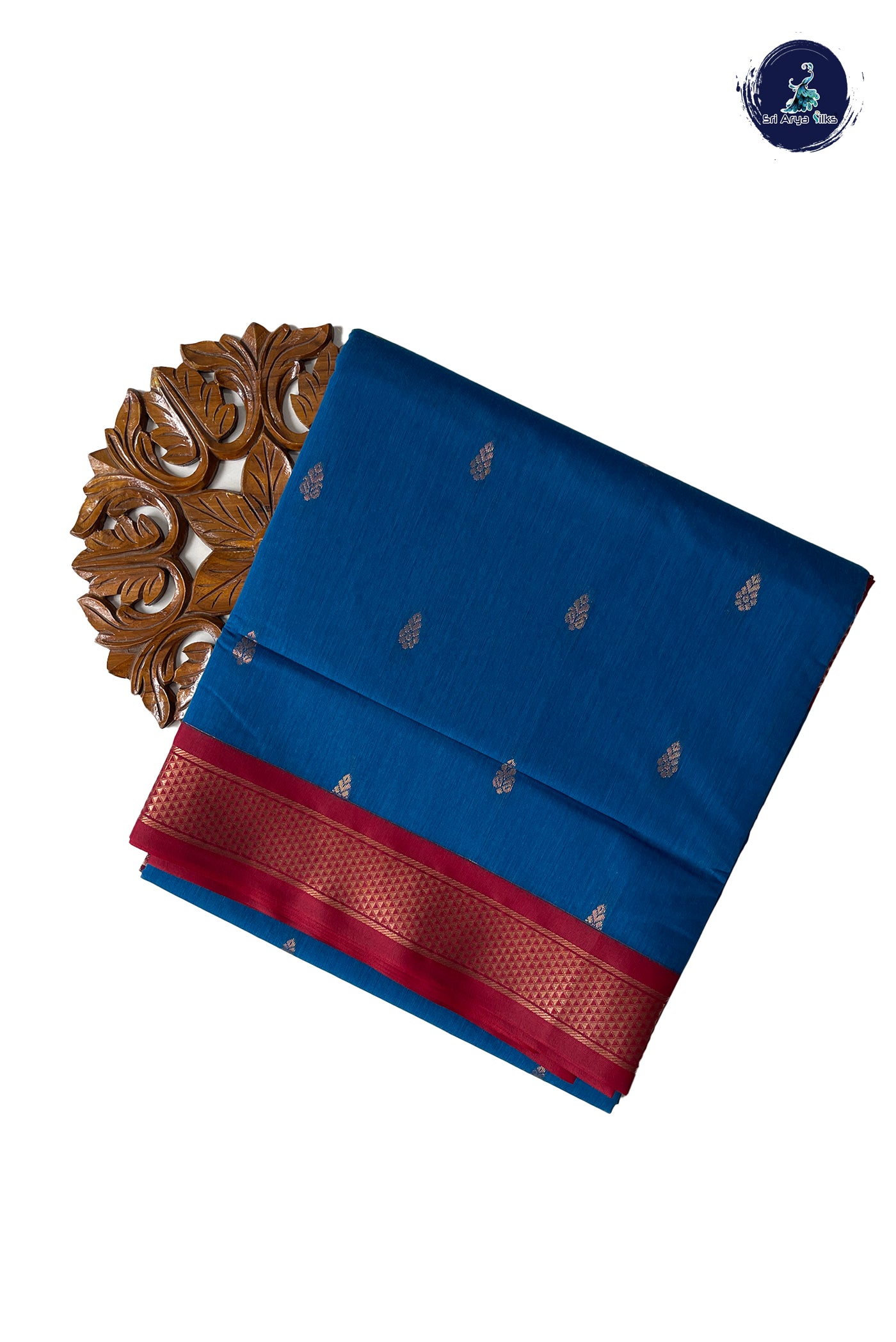 Copper Sulphate Blue Madisar Semi Silk Cotton Saree With Zari Buttas Pattern