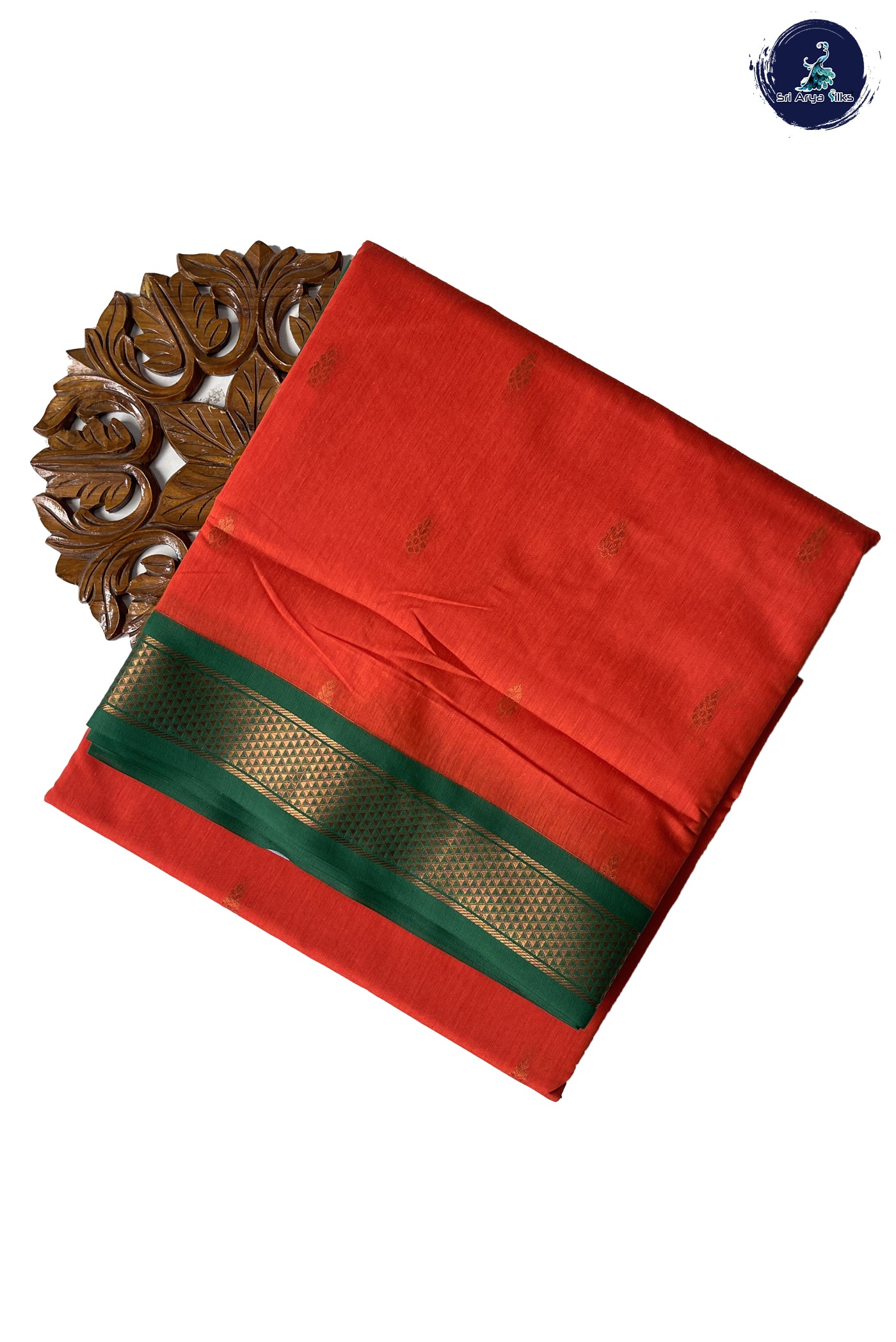 Orange Madisar Semi Silk Cotton Saree With Zari Buttas Pattern