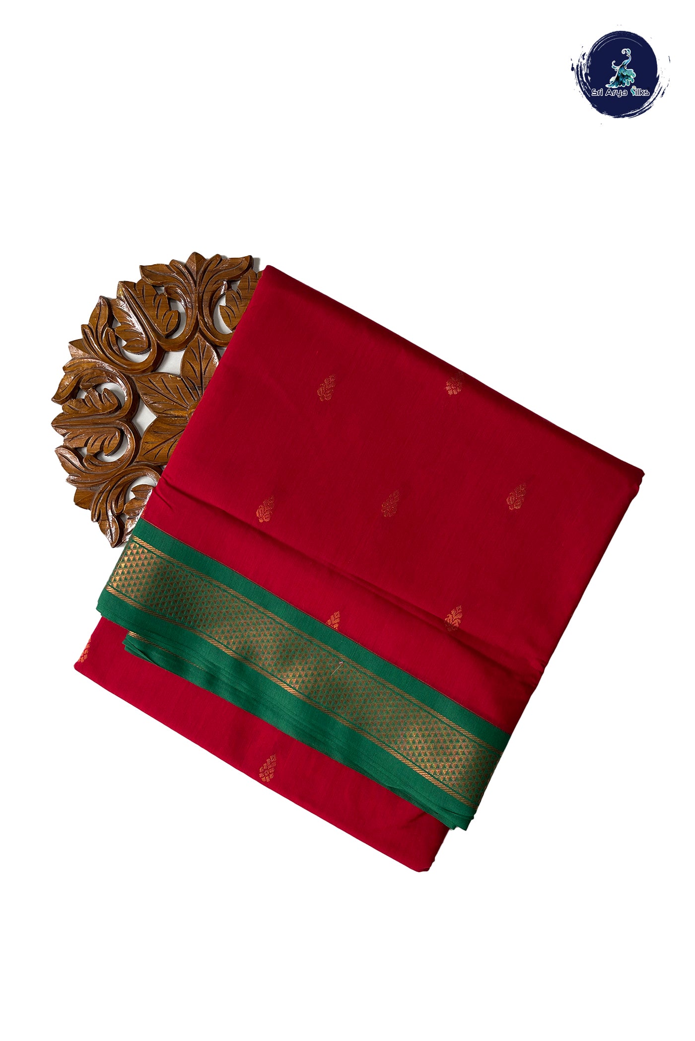 Bright Red Madisar Semi Silk Cotton Saree With Zari Buttas Pattern