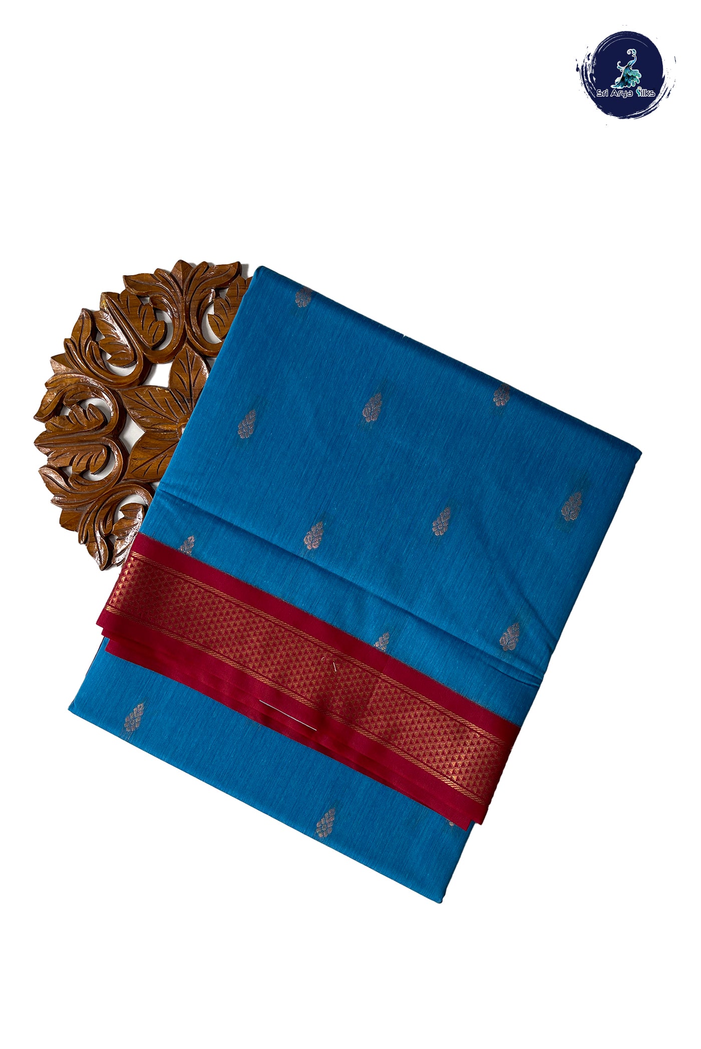 Sky Blue Madisar Semi Silk Cotton Saree With Zari Buttas Pattern