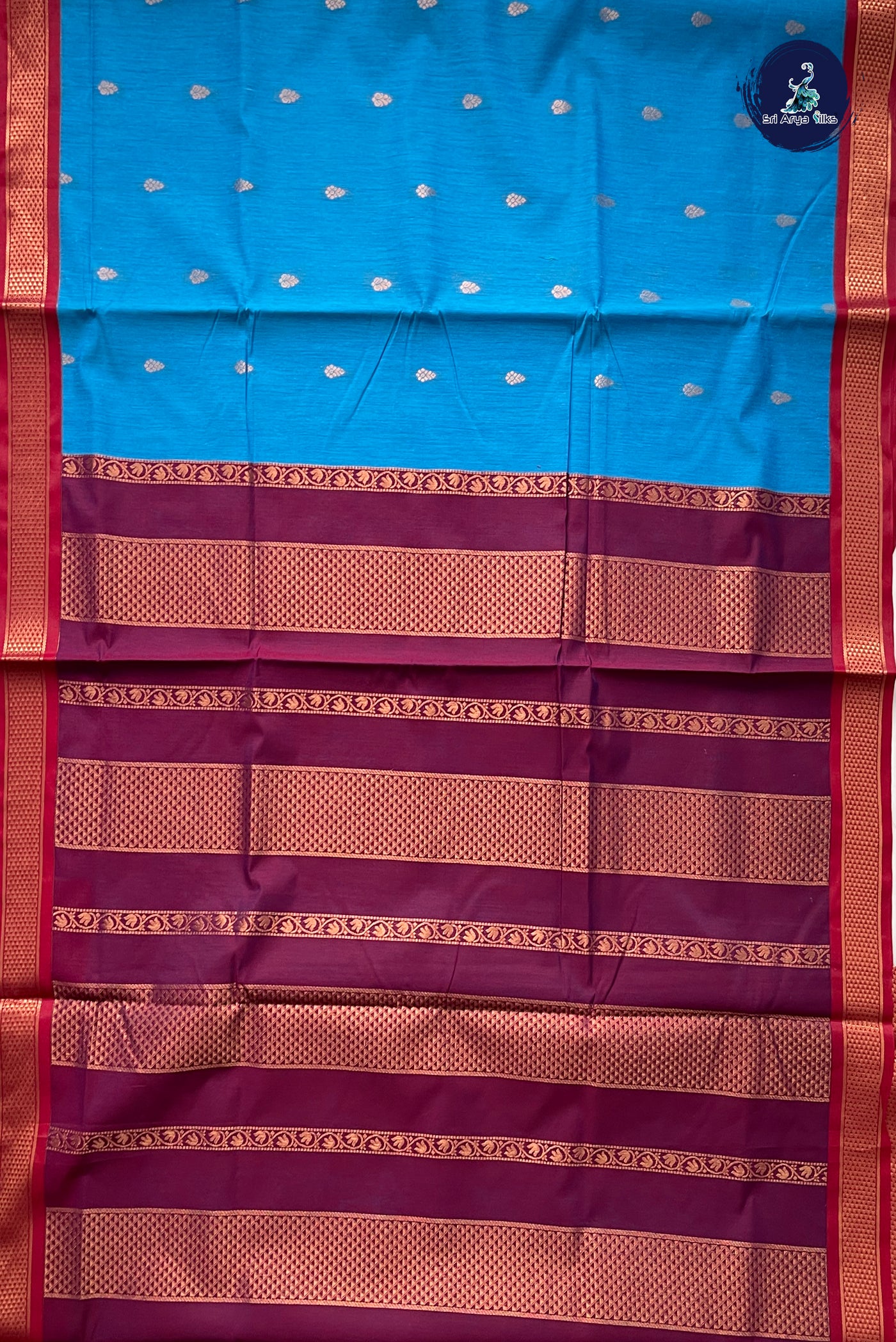 Sky Blue Madisar Semi Silk Cotton Saree With Zari Buttas Pattern