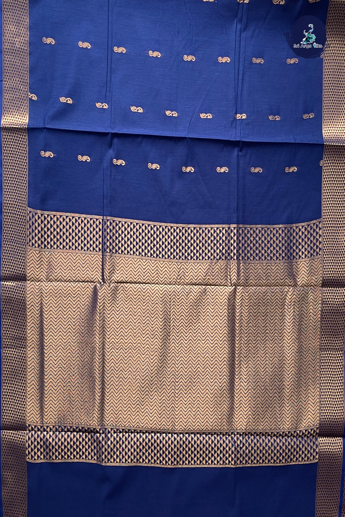 Navy Blue Madisar Semi Silk Cotton Saree With Zari Buttas Pattern