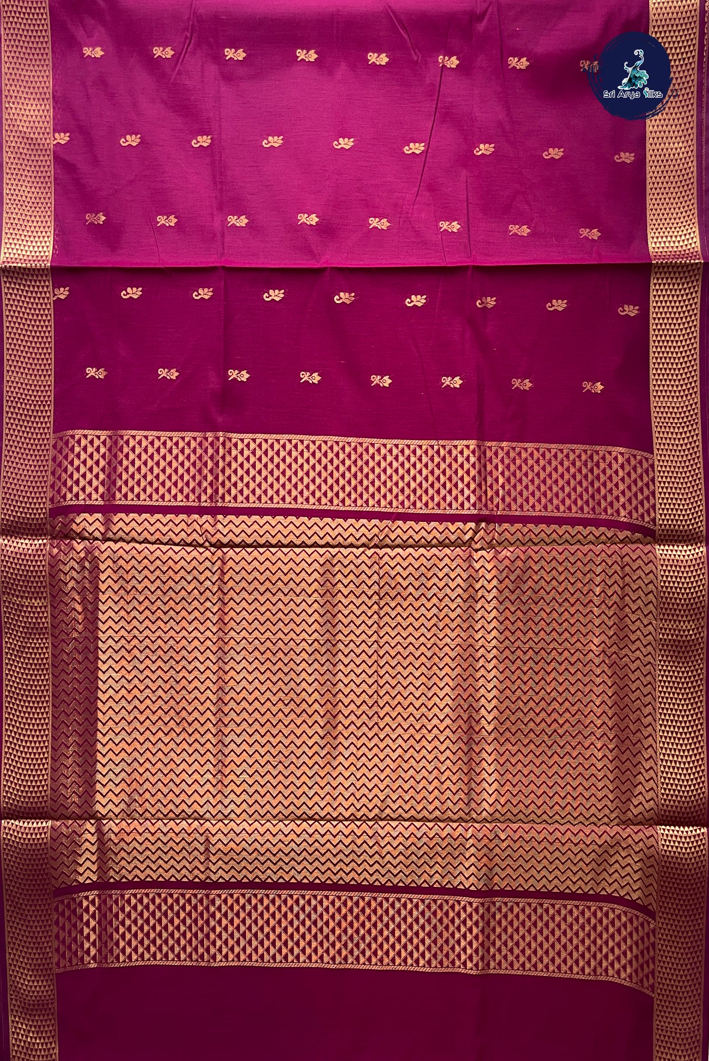 Dual Tone Maroon Madisar Semi Silk Cotton Saree With Zari Buttas Pattern