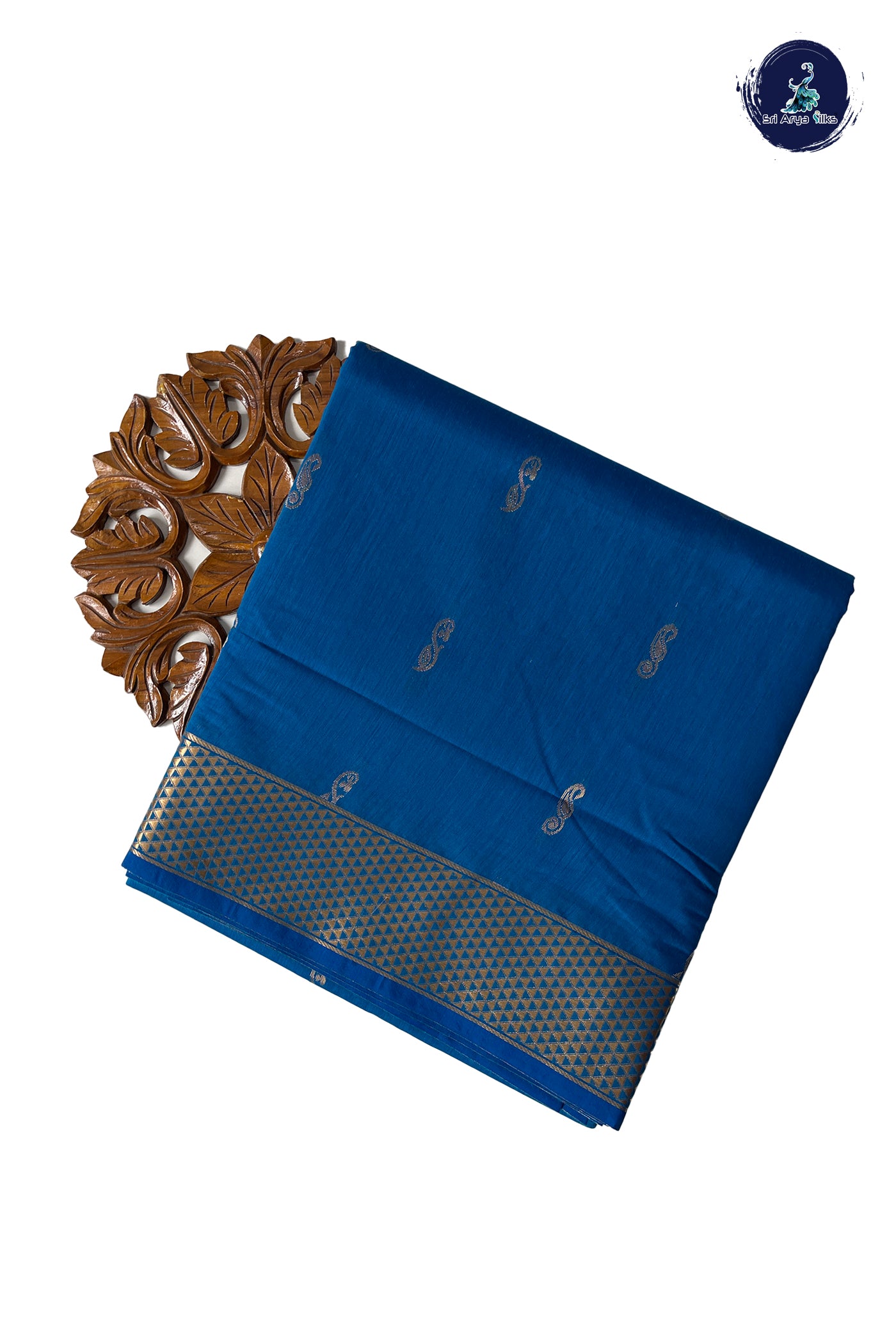 Copper Sulphate Blue Madisar Semi Silk Cotton Saree With Zari Buttas Pattern
