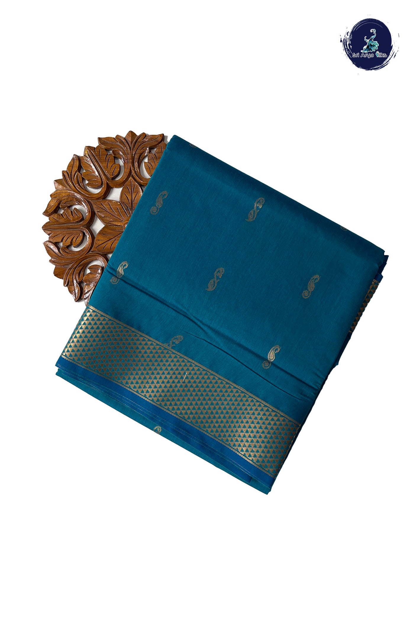 Peacock Blue Madisar Semi Silk Cotton Saree With Zari Buttas Pattern