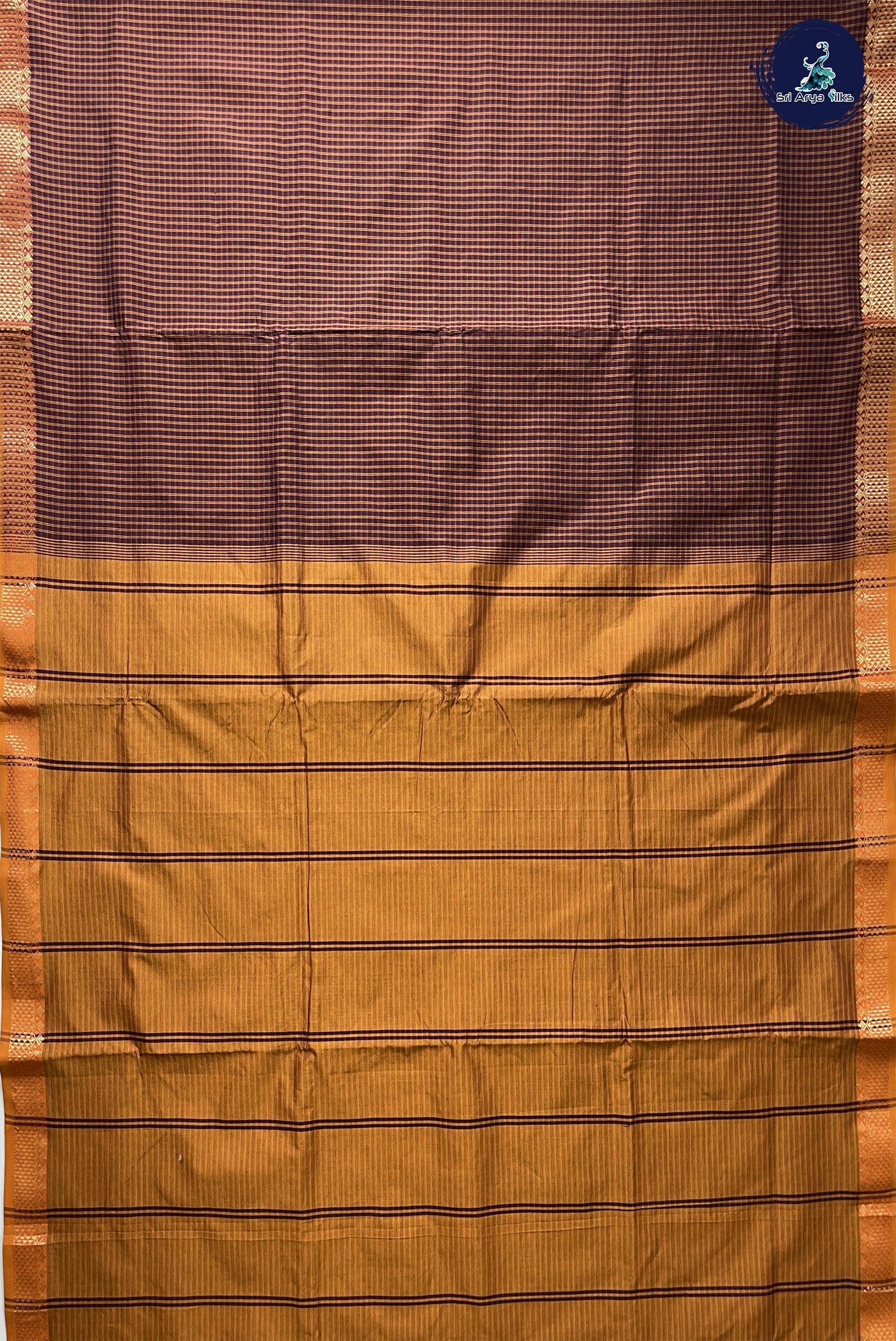 Coffee Brown Madisar Semi Silk Cotton Saree With Checked Pattern