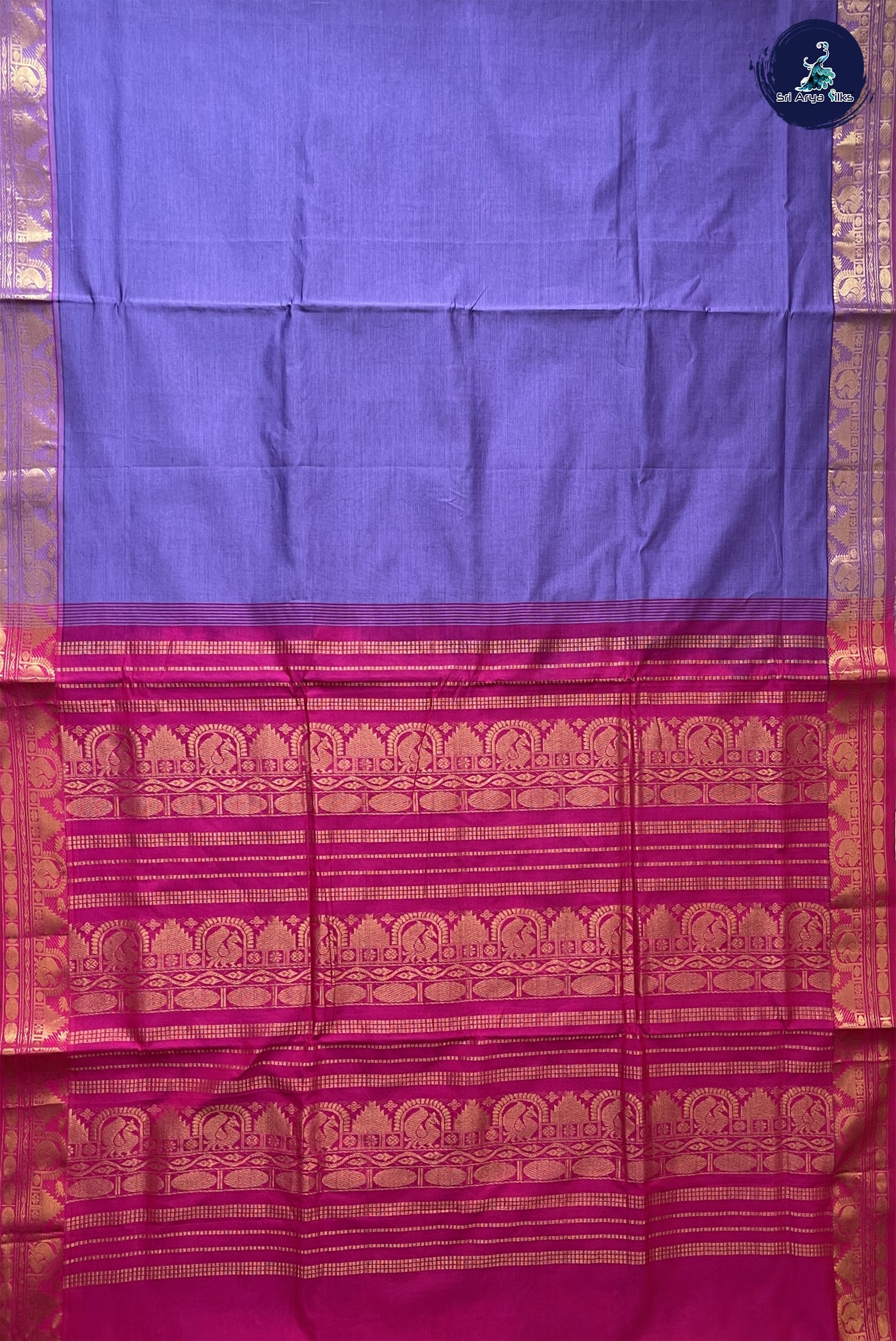 Lavender Madisar Semi Silk Cotton Saree With Plain Pattern