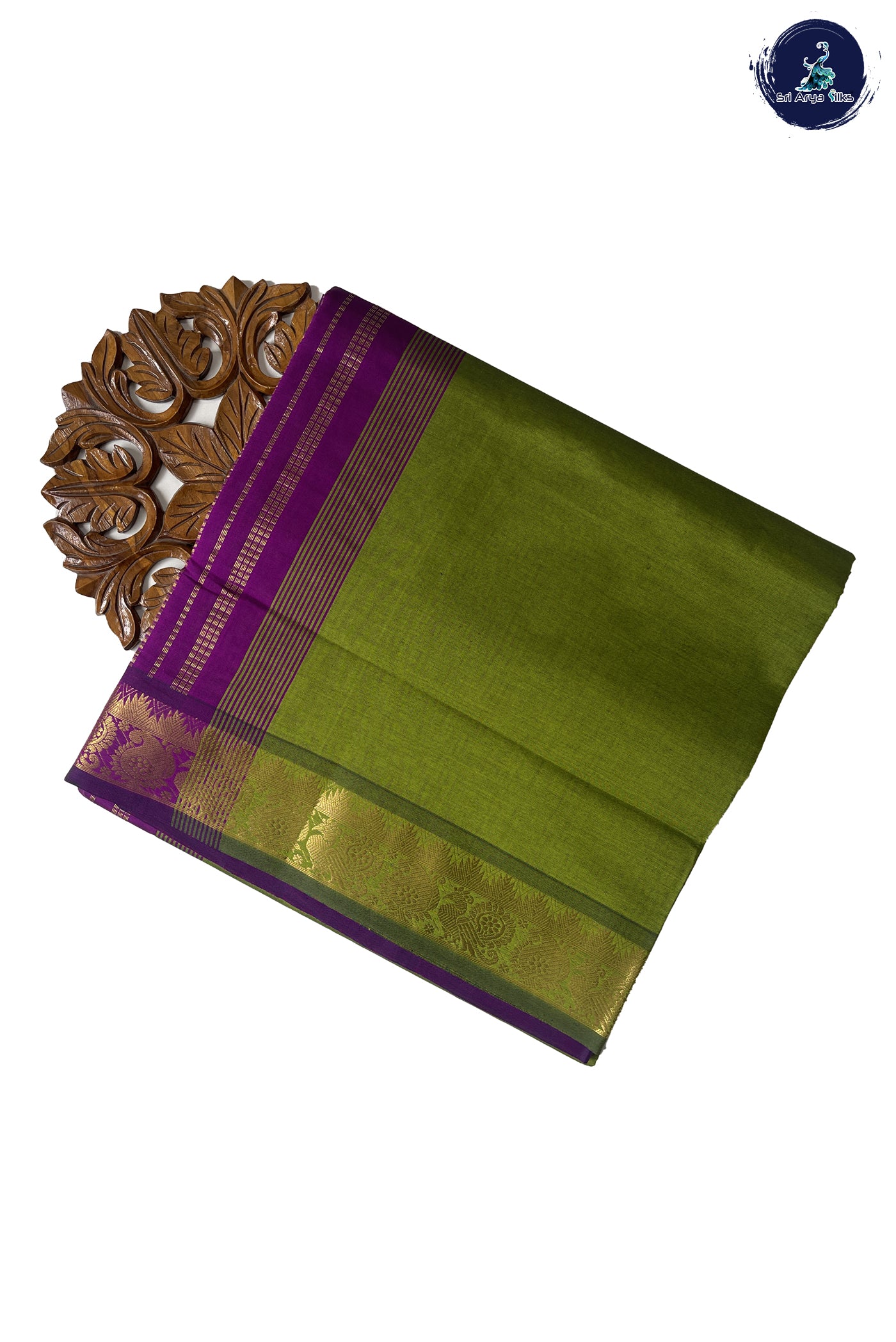 Mehendi Green Madisar Semi Silk Cotton Saree With Plain Pattern