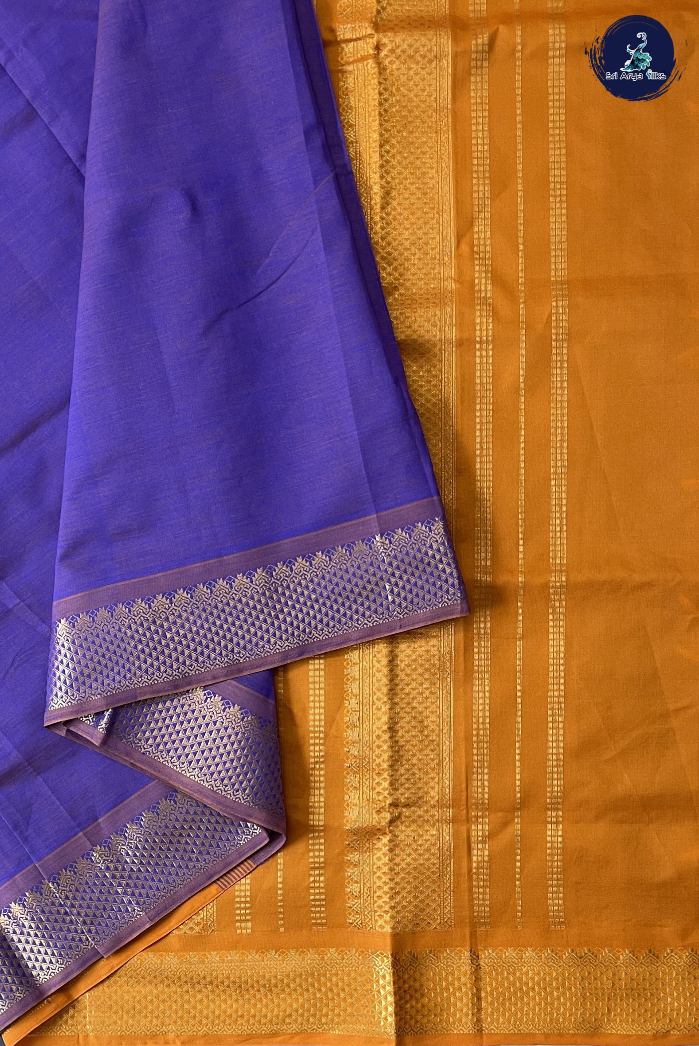 Lavender Madisar Semi Silk Cotton Saree With Plain Pattern