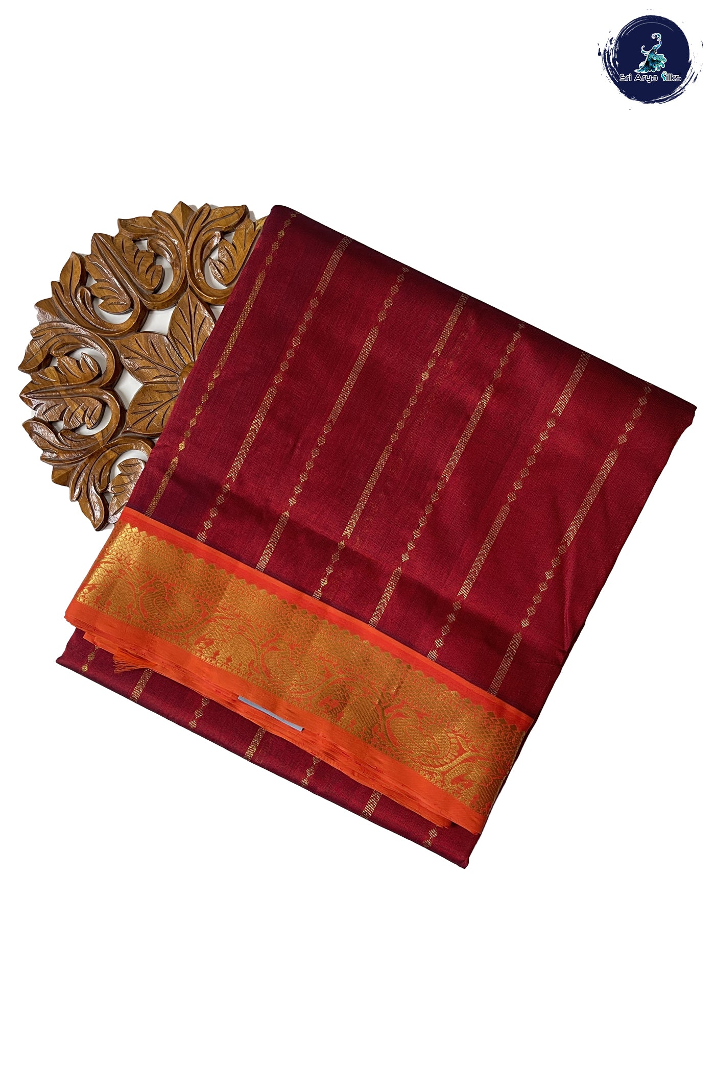 Rust Madisar Silk Cotton Saree With Stripes Pattern