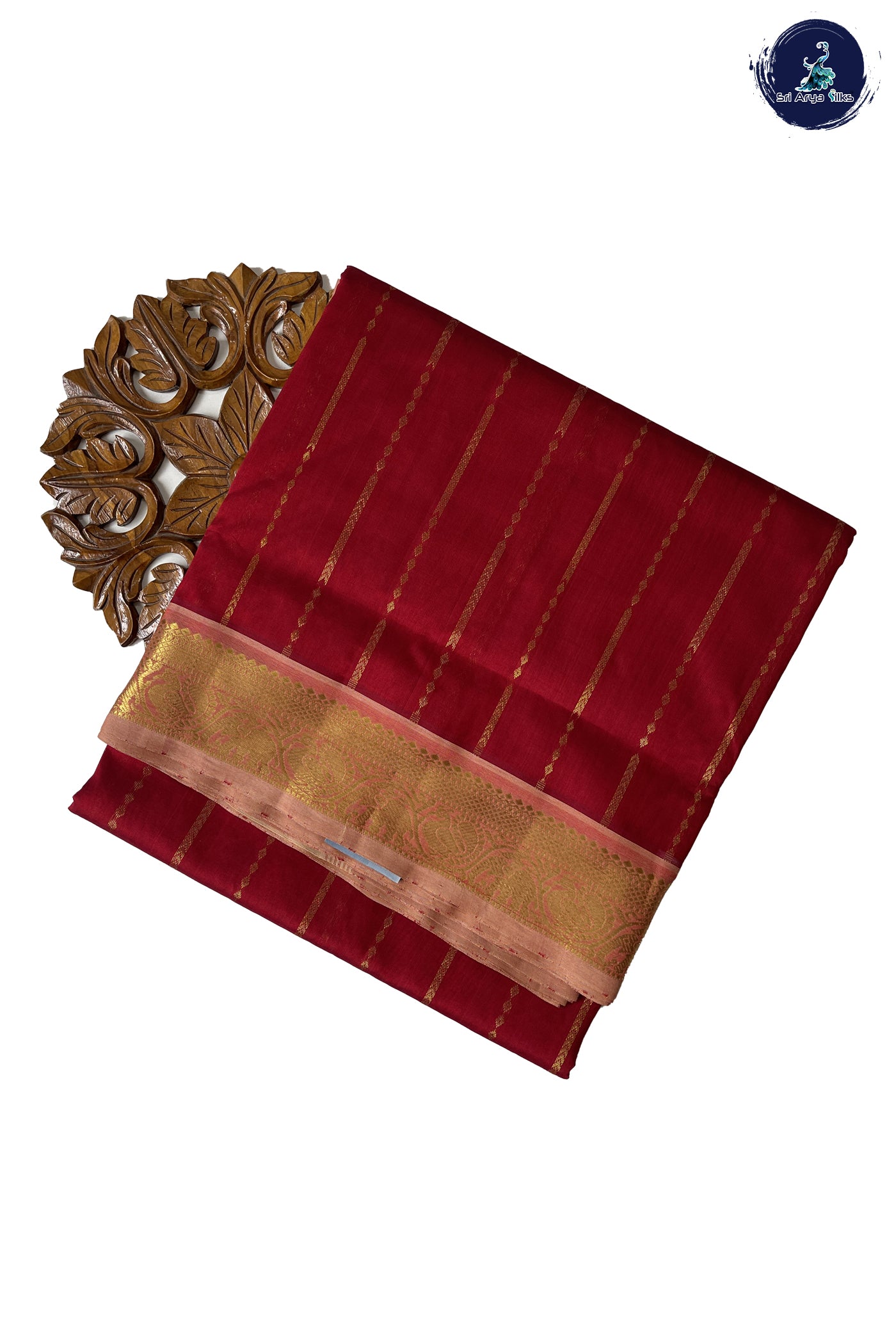 Red Madisar Silk Cotton Saree With Stripes Pattern
