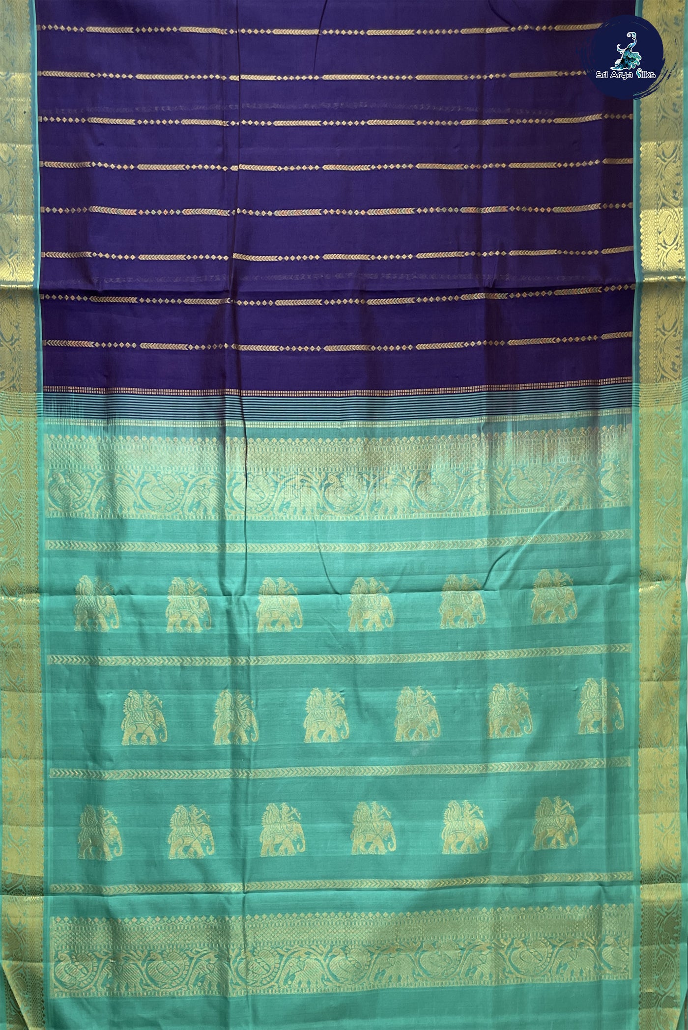 Dark Brinjal Madisar Silk Cotton Saree With Stripes Pattern