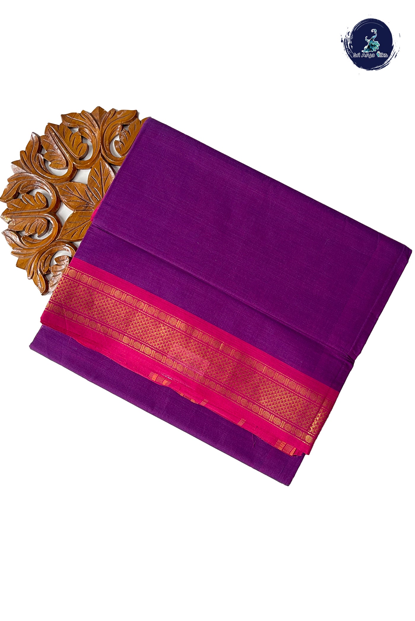 Dark Brinjal 10 Yards Madisar Cotton Saree With Checked Pattern