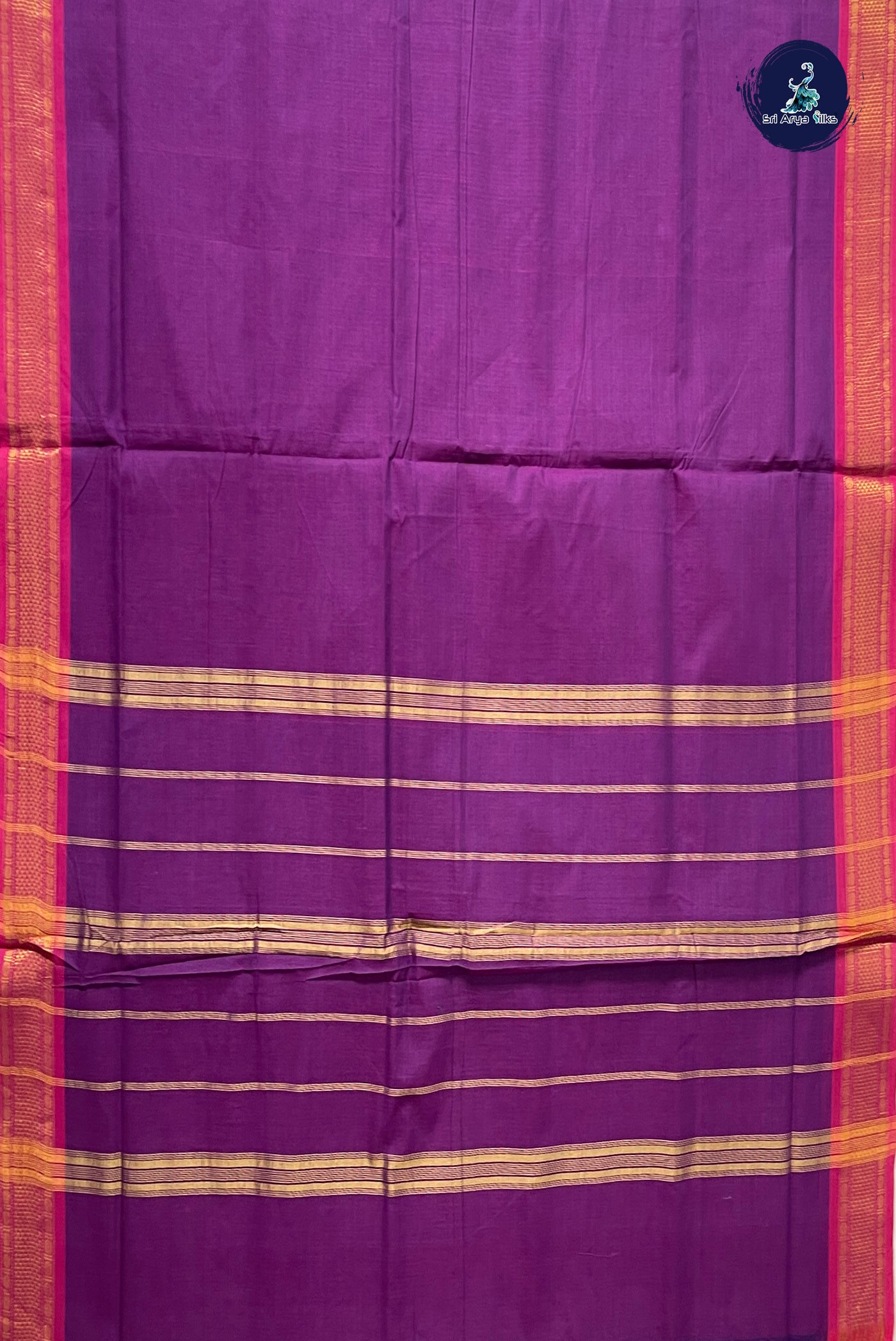 Dark Brinjal 10 Yards Madisar Cotton Saree With Checked Pattern