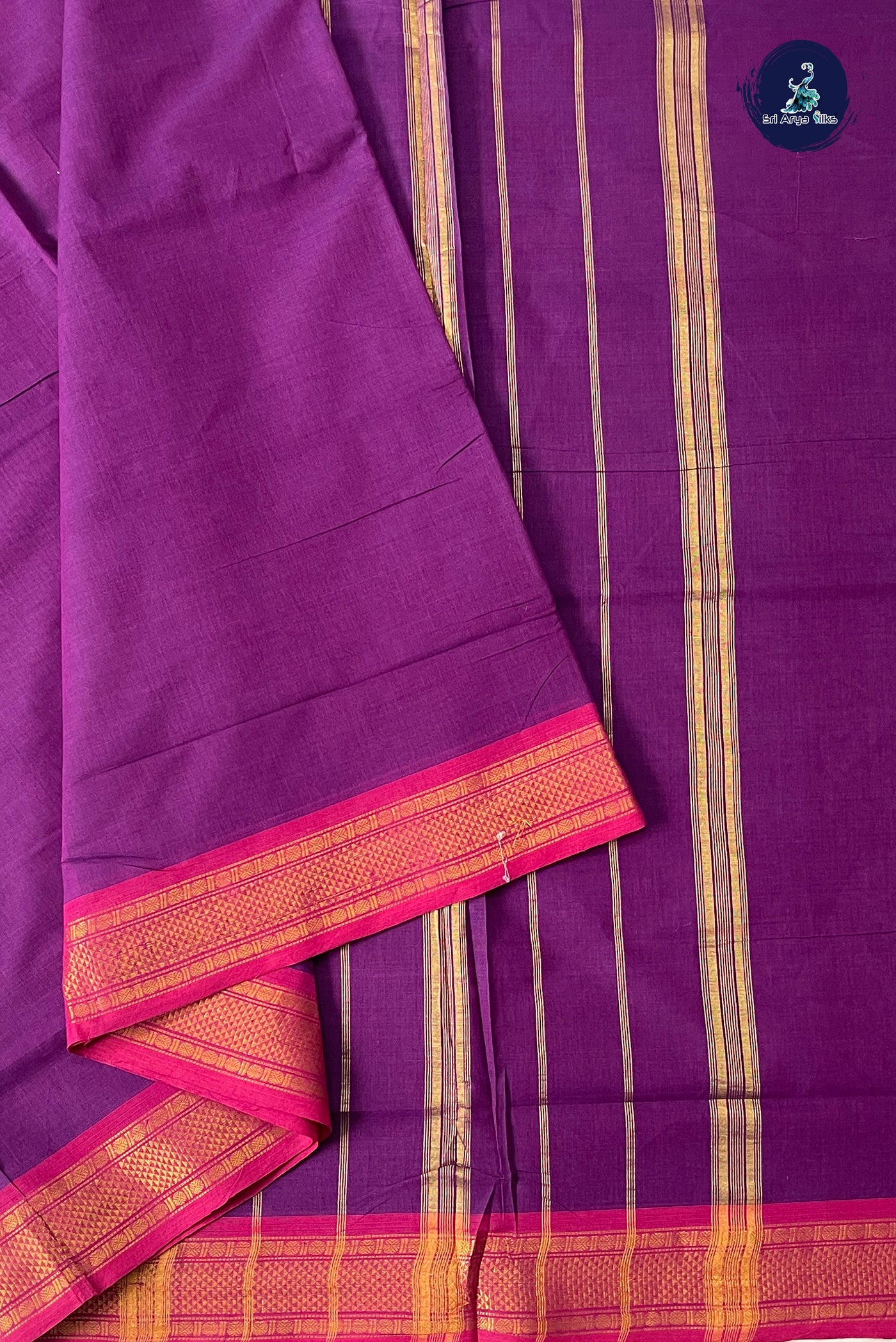 Dark Brinjal 10 Yards Madisar Cotton Saree With Checked Pattern