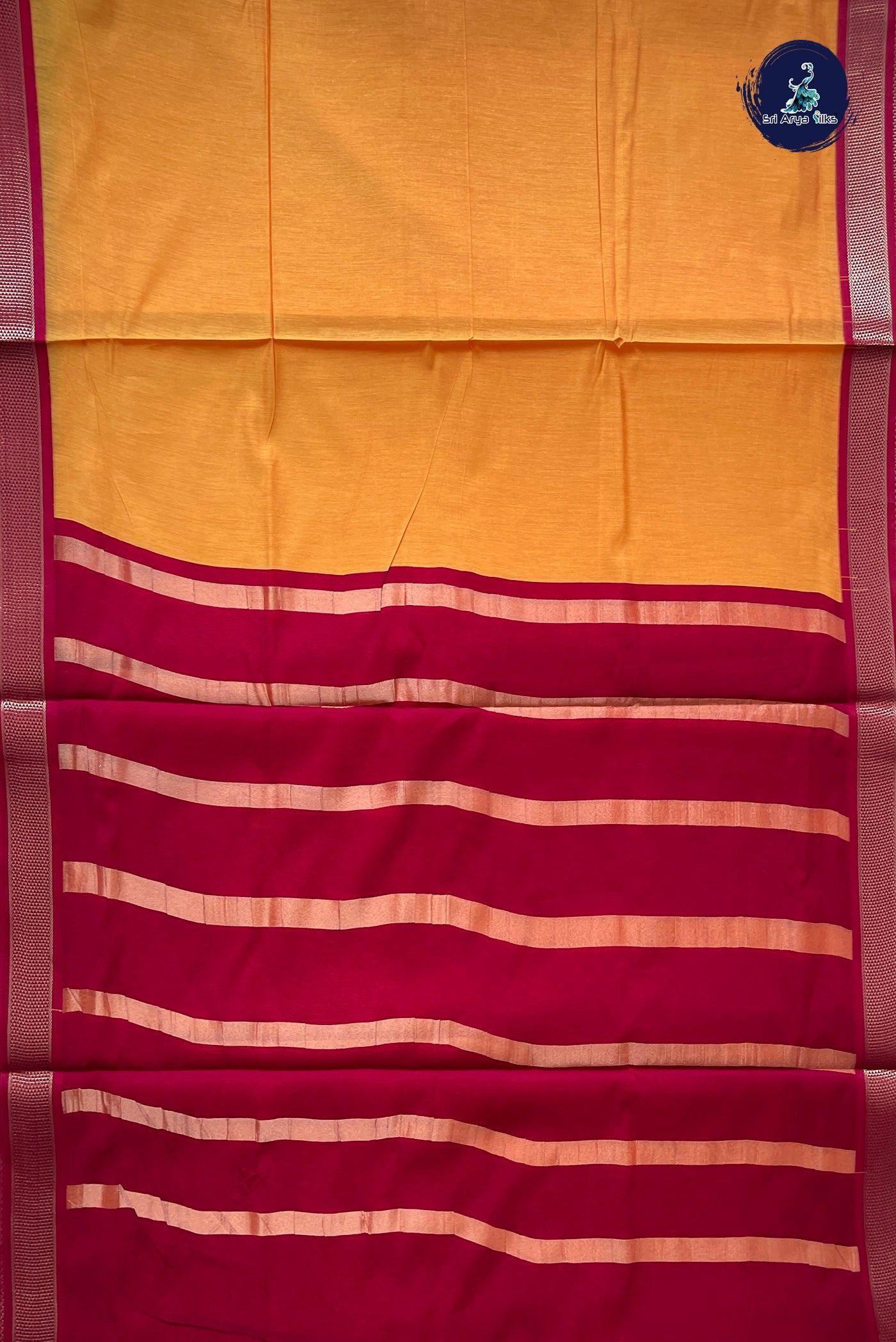 Mango Yellow Madisar Semi Silk Cotton Saree With Plain Pattern