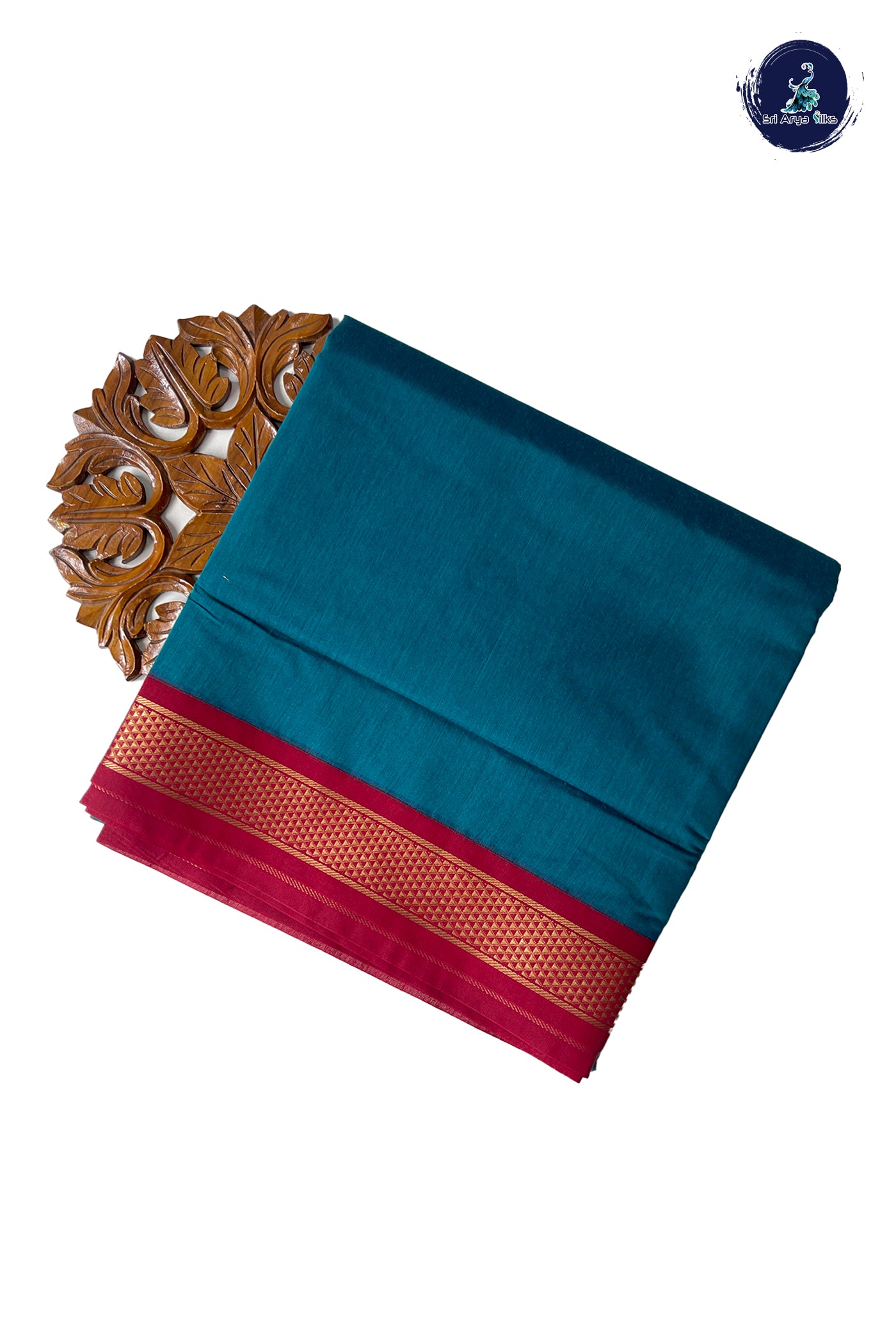 Peacock Blue Madisar Semi Silk Cotton Saree With Plain Pattern