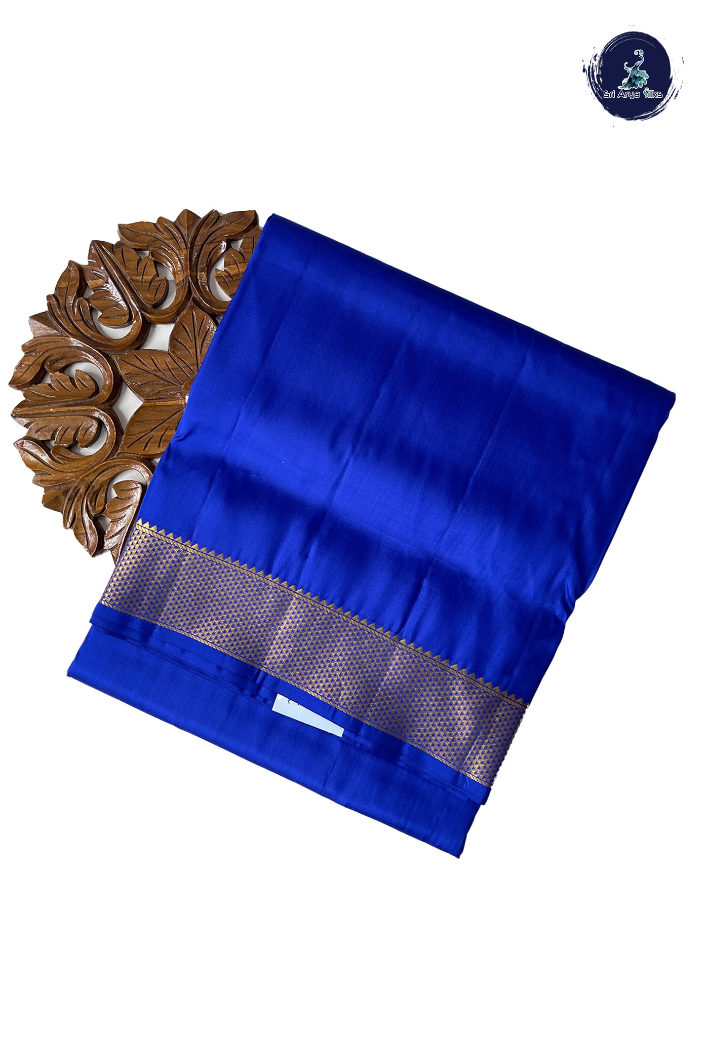 Royal Blue Madisar 10 Yards Silk Saree With Plain Pattern