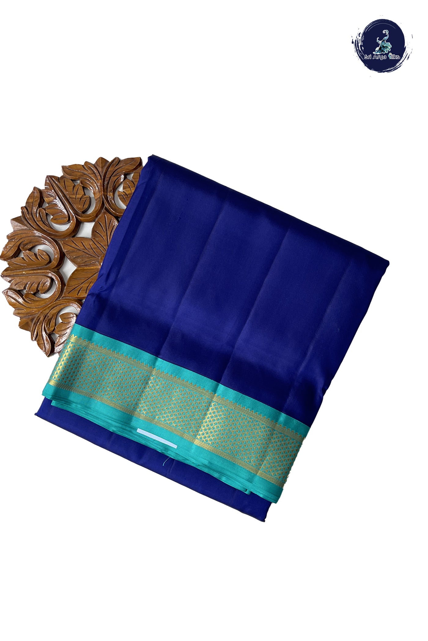 Navy Blue Madisar 10 Yards Silk Saree With Plain Pattern