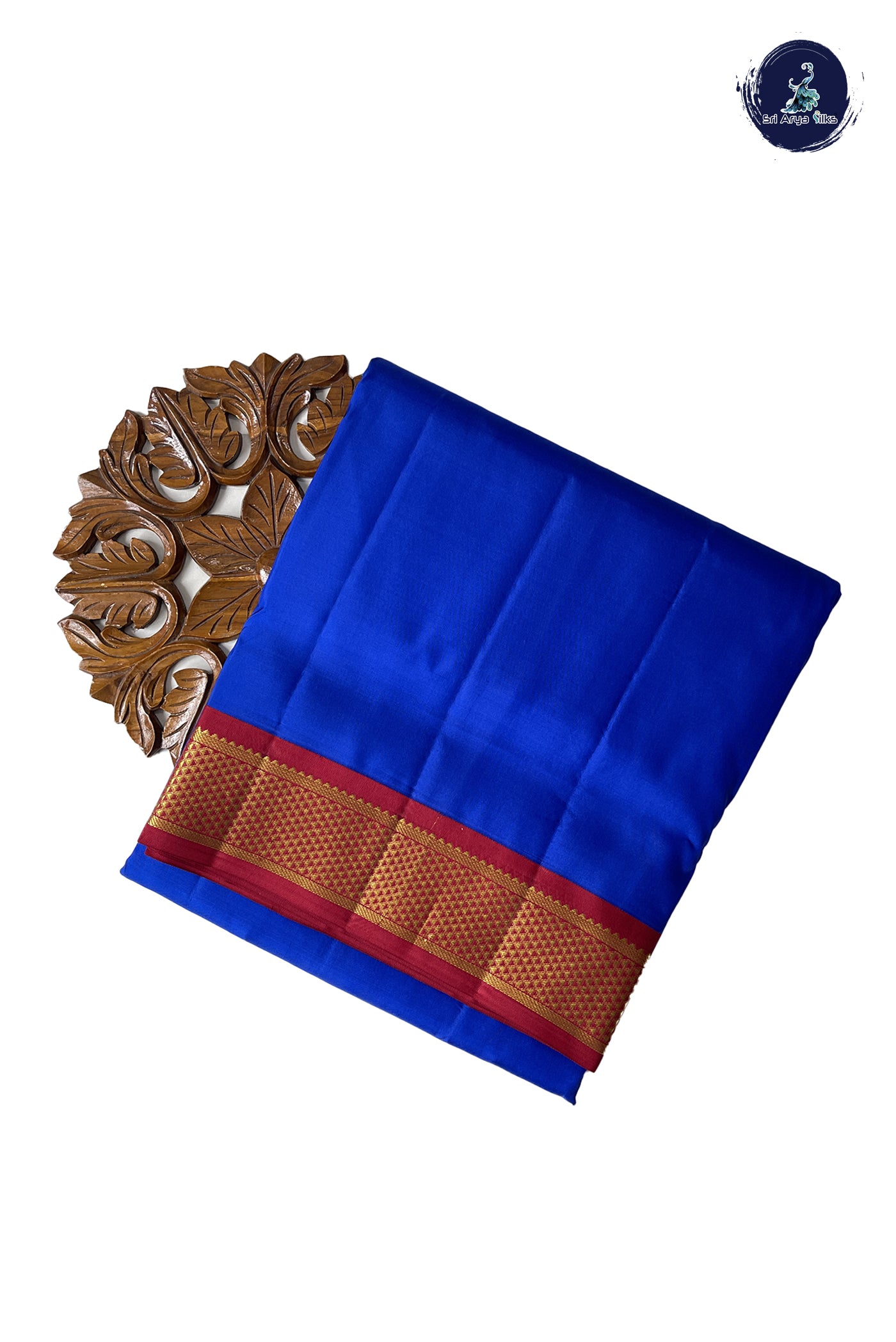 MS Blue Madisar 10 Yards Silk Saree With Plain Pattern