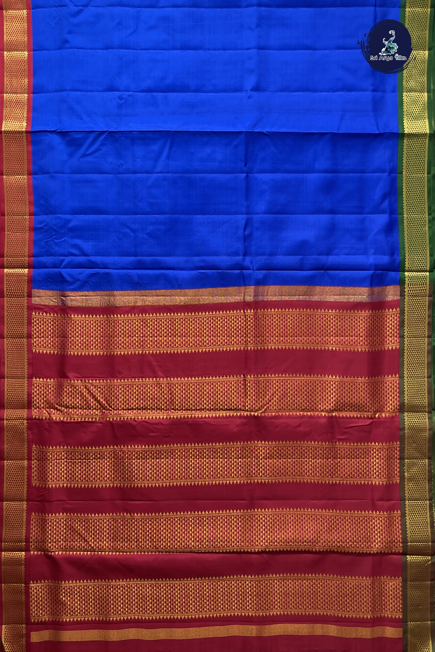 MS Blue Madisar 10 Yards Silk Saree With Plain Pattern