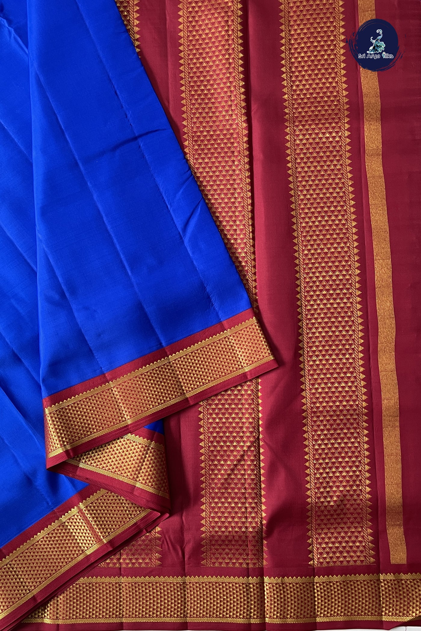 MS Blue Madisar 10 Yards Silk Saree With Plain Pattern