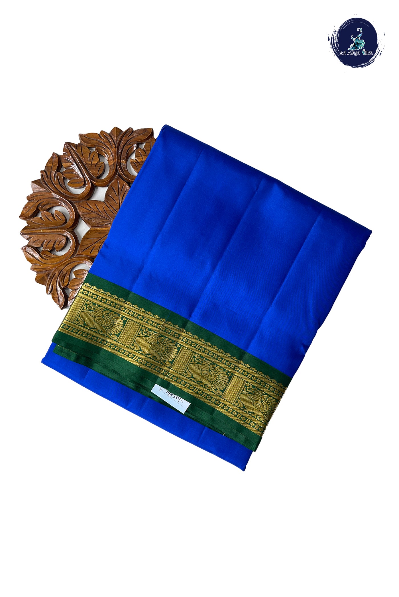 MS Blue Madisar 10 Yards Silk Saree With Plain Pattern