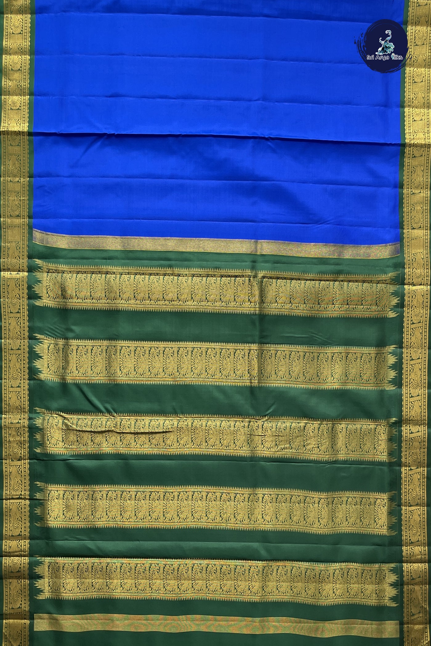 MS Blue Madisar 10 Yards Silk Saree With Plain Pattern