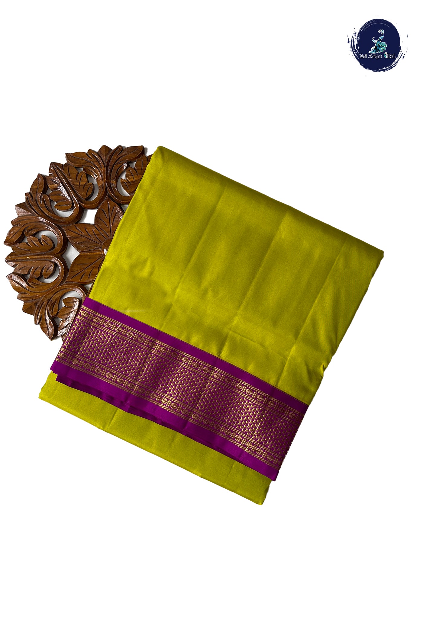 Lime Green Madisar 10 Yards Silk Saree With Plain Pattern