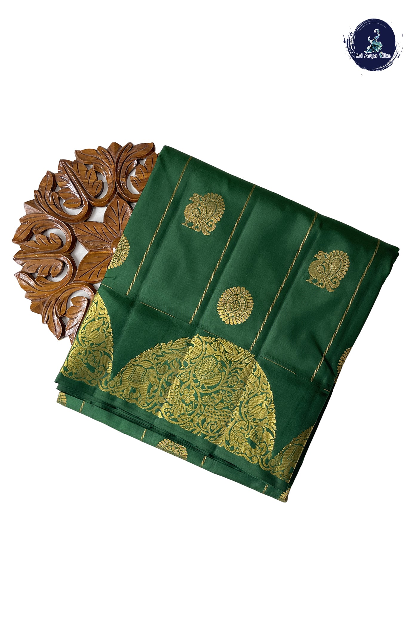 Bottle Green Madisar 10 Yards Silk Saree With Zari Buttas Pattern