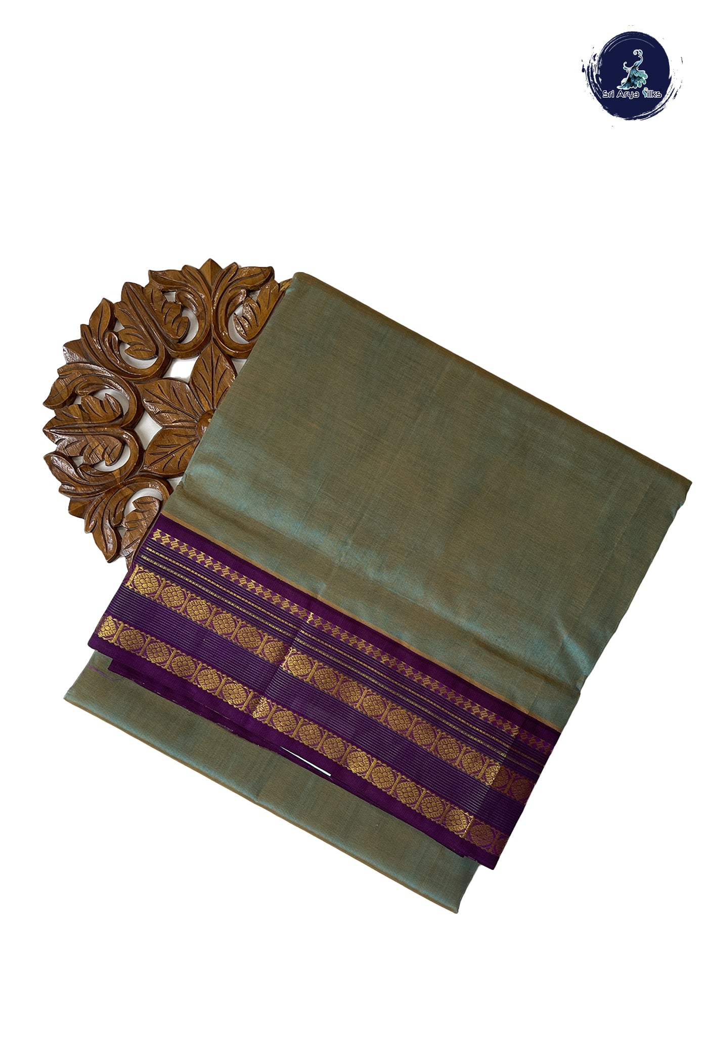 Bluish Grey 10 Yards Silk Cotton Saree With Plain Pattern