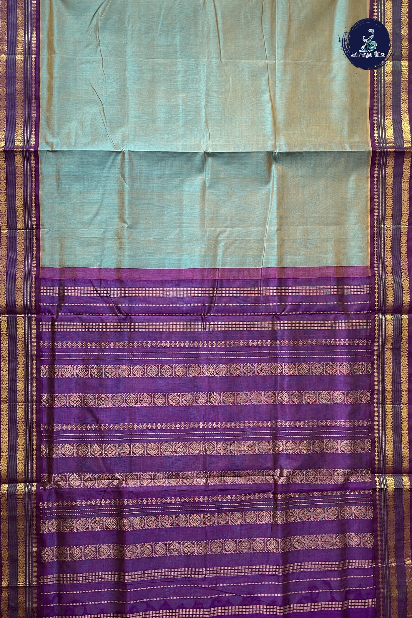 Bluish Grey 10 Yards Silk Cotton Saree With Plain Pattern