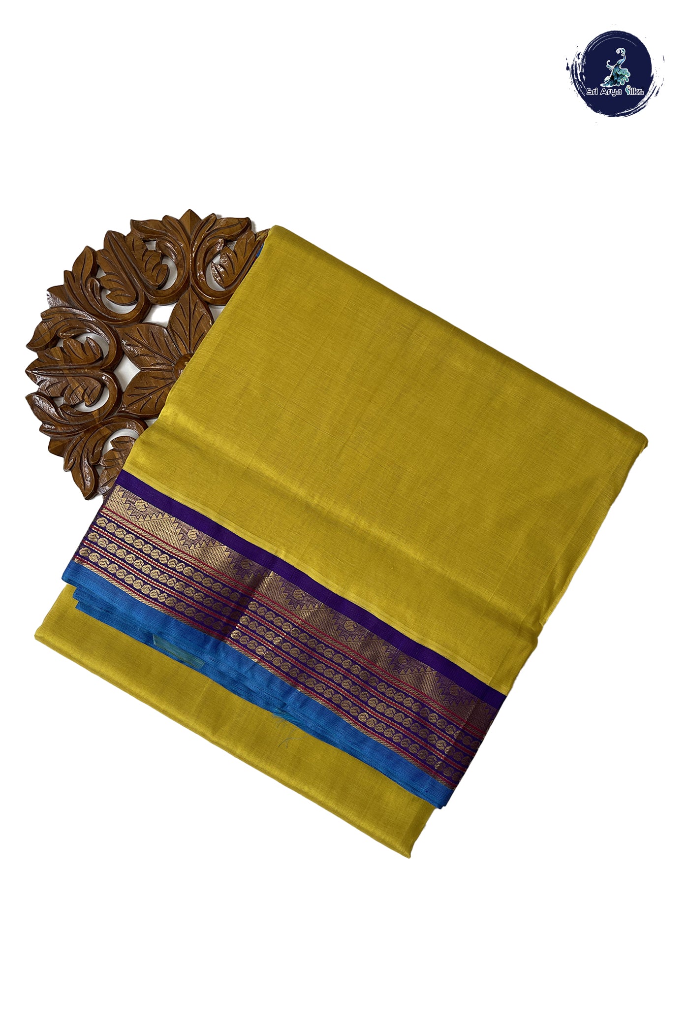 Lemon Yellow 10 Yards Silk Cotton Saree With Plain Pattern