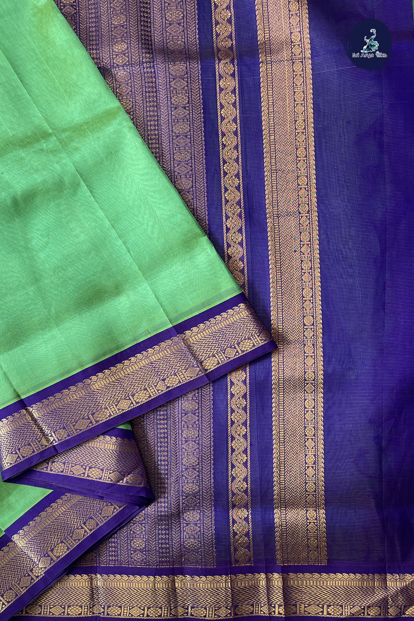 Pastel Green 10 Yards Silk Cotton Saree With Vaira Oosi Pattern